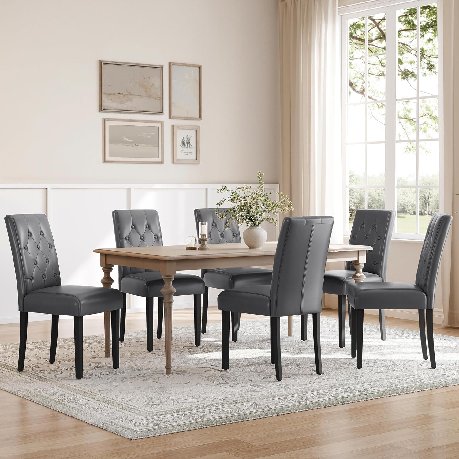 Yaheetech Dining Chairs Set of 2 Button Tufted Kitchen Chairs Brown