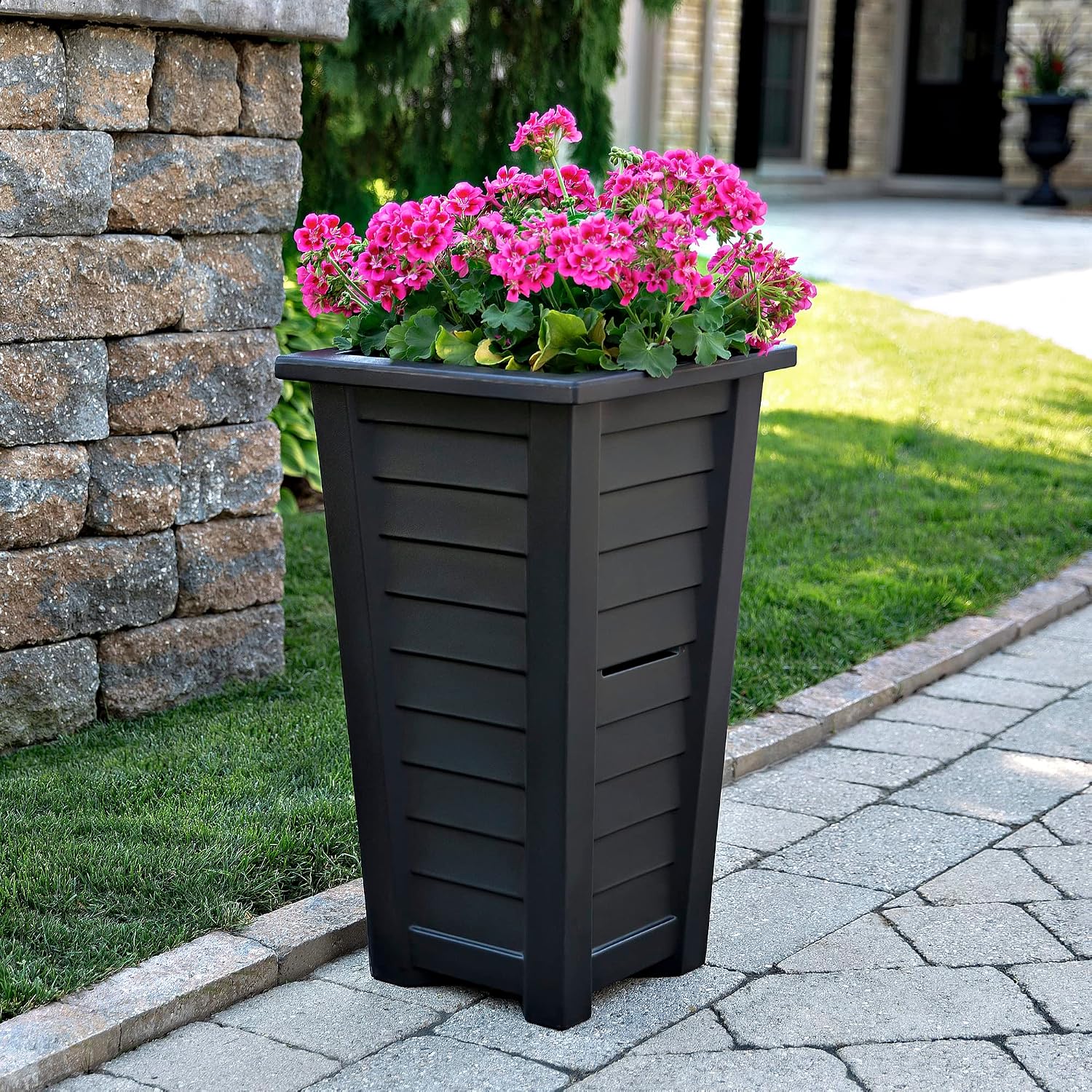 Mayne Lakeland 28in Self-Watering Tall Square Planter, White | Self-watering, All season, Fade resistant, Reversible planting shelf, 15-year warranty