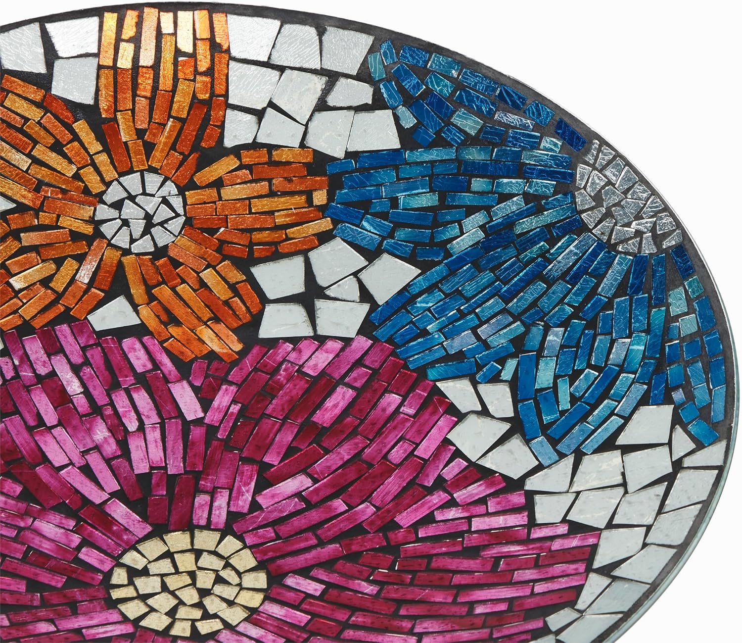 Alpine Corporation 24" Tall Outdoor Floral Mosaic Glass Birdbath with Metal Stand and Detachable 18 Inch Diameter Bowl, Garden Decor