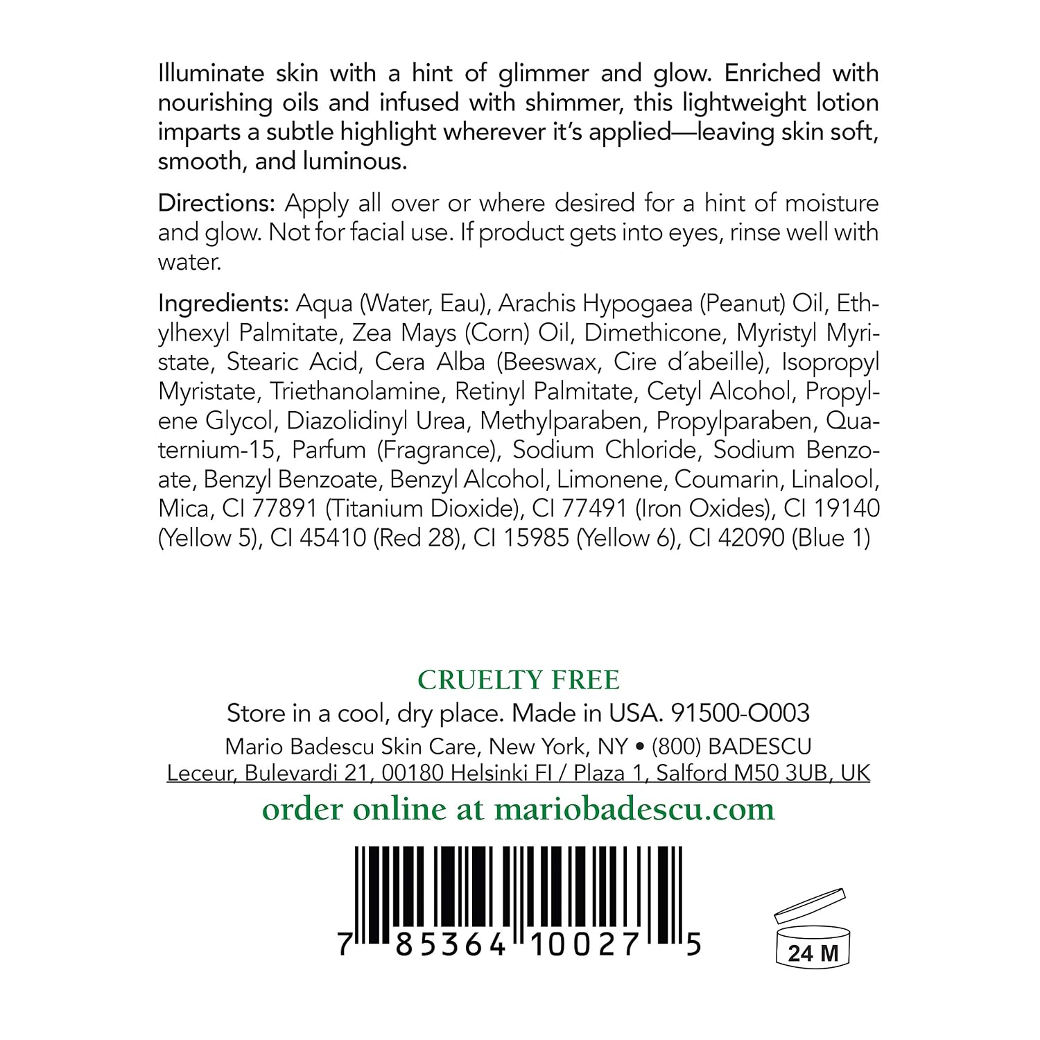 Mario Badescu Body Lotion, Nourishing and Softening Body and Hand Moisturizer For All Skin Types