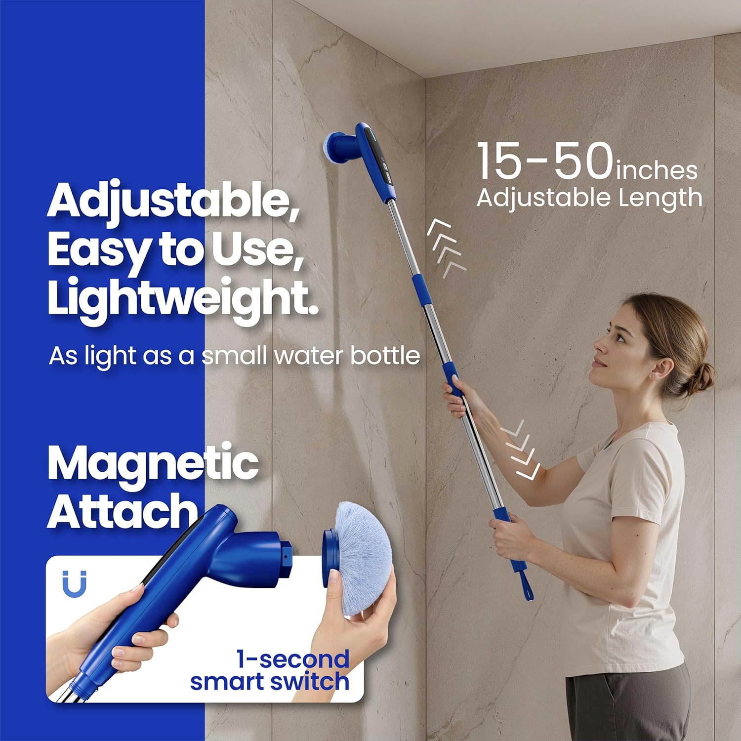 2026 Upgraded Electric Spin Scrubber: 120 Min Runtime, IPX7 Waterproof Cordless Power Scrubber, Adjustable Extension Handle, 8 Heads