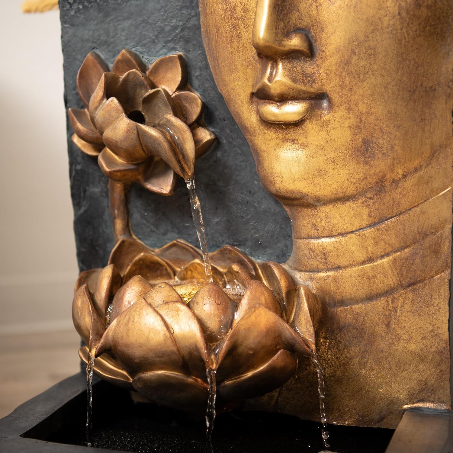 XBrand 30" H Zen Buddha Face Water Fountain w/LED Light & Pump, Indoor/Outdoor Freestanding, Relaxing Zen Décor