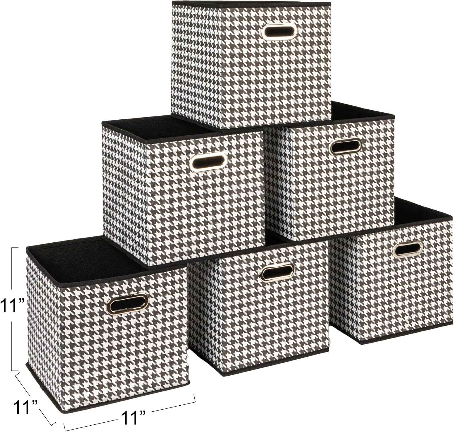 Household Essentials Fabric Storage Bins 6 Piece Set, Strong Poly-Woven Fabric, Sturdy Chipboard Sides, Grommet Front Handle, Stackable and Foldable, Classic Design, Navy