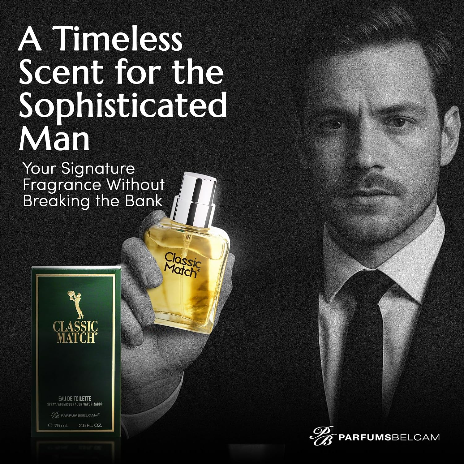 PB ParfumsBelcam Classic Match Green Eau De Toilette Spray for Men – Fresh Chypre Cologne, Bergamot, Basil, Musk, Long-Lasting Masculine Fragrance