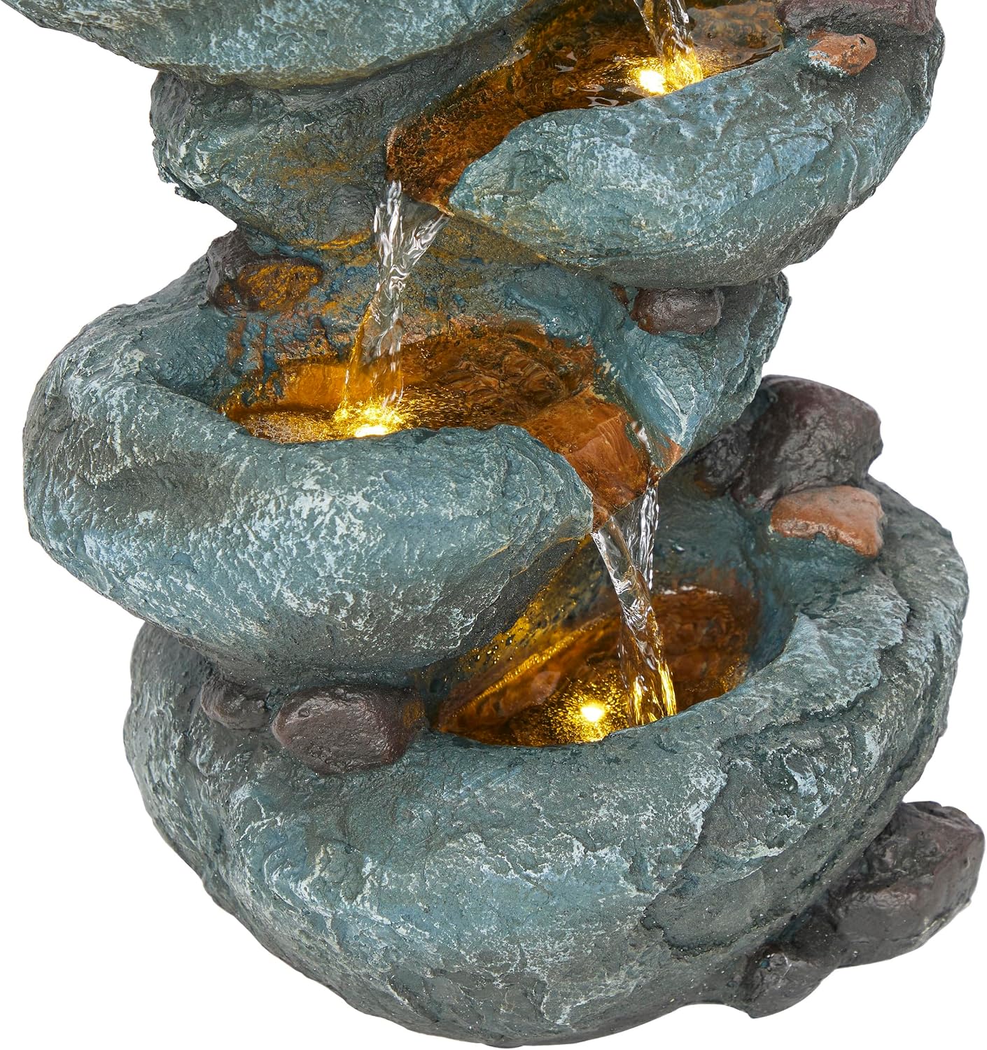 Alpine Corporation 13" Tall Indoor Tabletop Water Fountain, 4 Tier Cascading Water Feature with LED Lights for Home, Office, Living Room, or Zen Decor, Gray