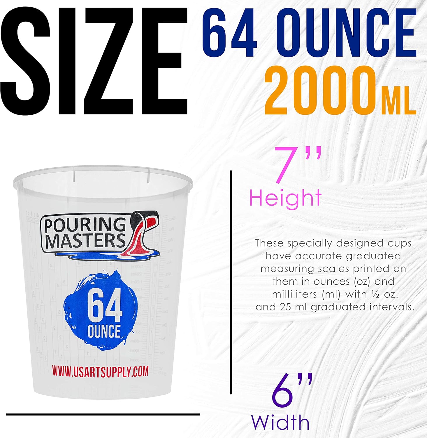 Pouring Masters 40 Ounce (1200ml) Graduated Plastic Mixing Cups (Box of 24)