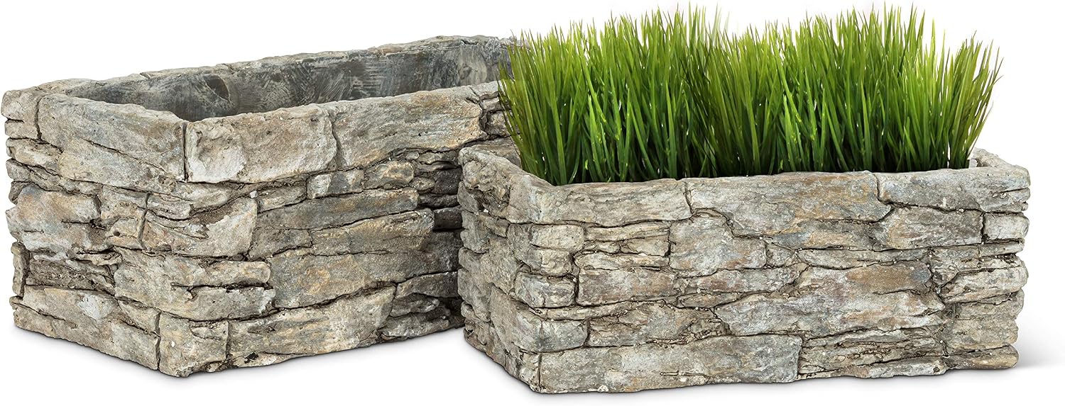 Abbott Collection Medium Rectangle Stack Stone Planter - Cement (5x10 L)