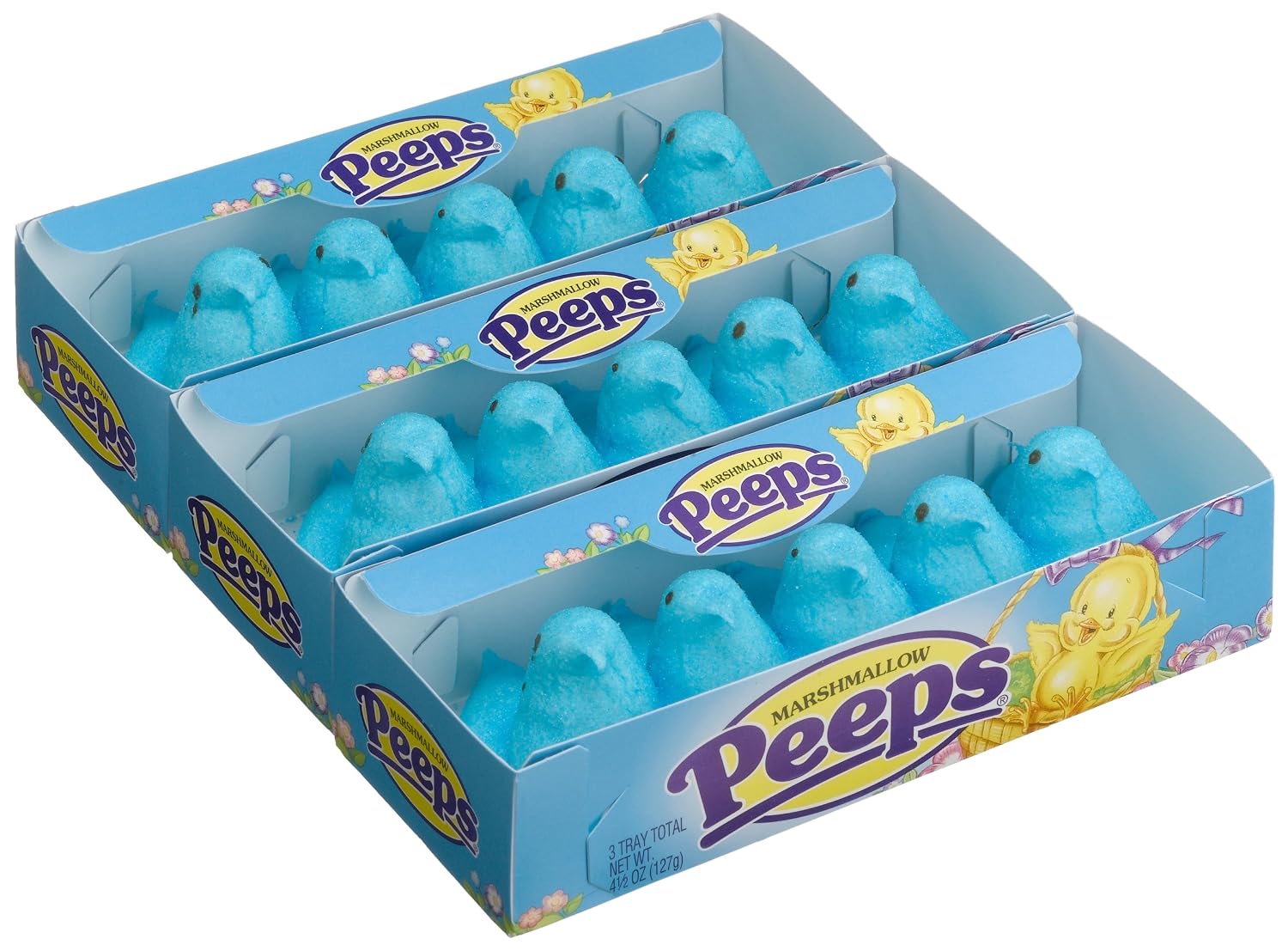 Marshmallow Peeps Blue Chicks, 4.5-Ounce, 15-Count Boxes (Pack of 6)