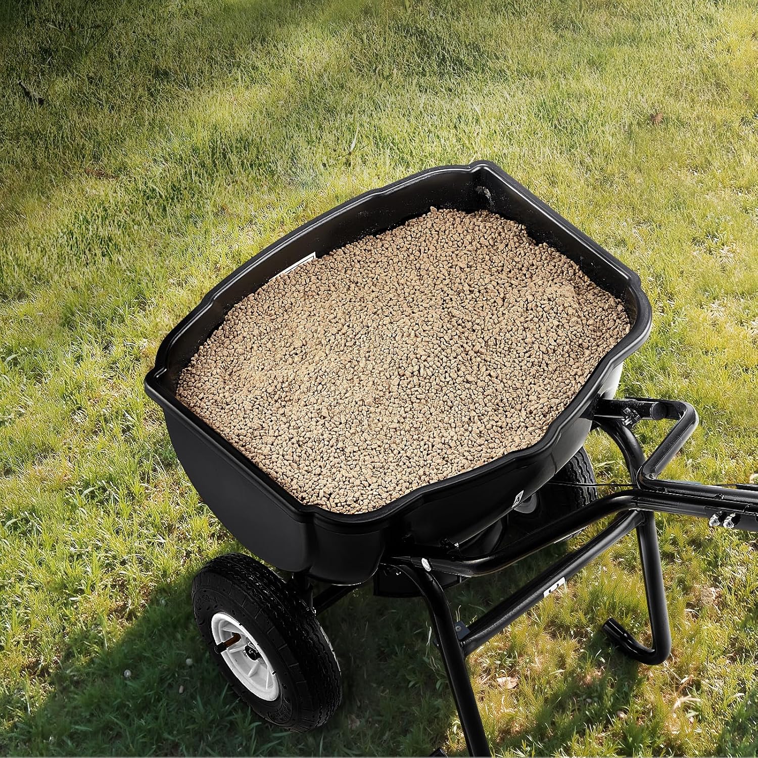 VEVOR Walk Behind Spreader, 60LBS Capacity, Push Spreader with 0-9.8 ft Spreading Width, 8 in All Terrain Pneumatic Tires