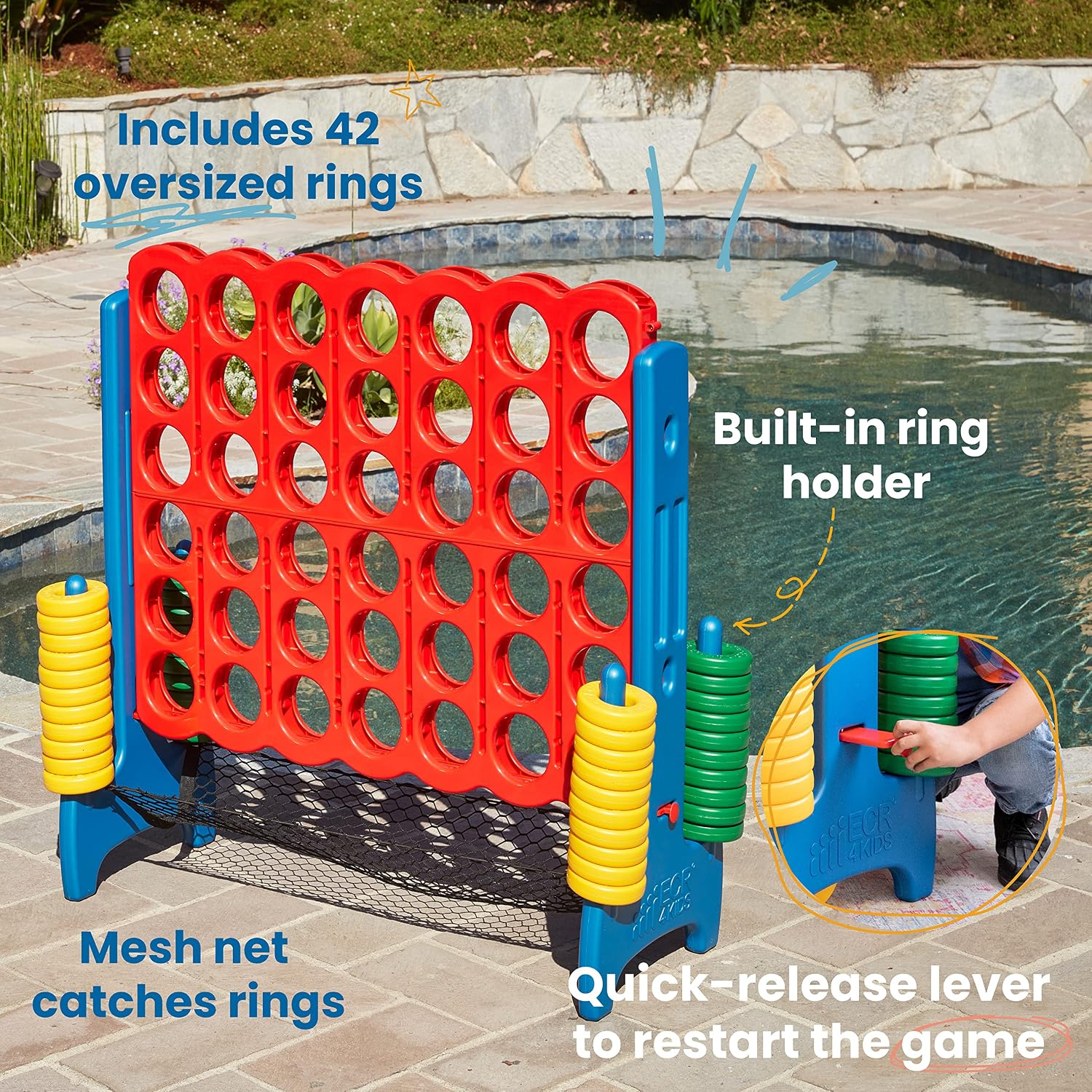 ECR4Kids Jumbo 4-To-Score with Mesh Net and Carry Bag, Giant Game, Assorted