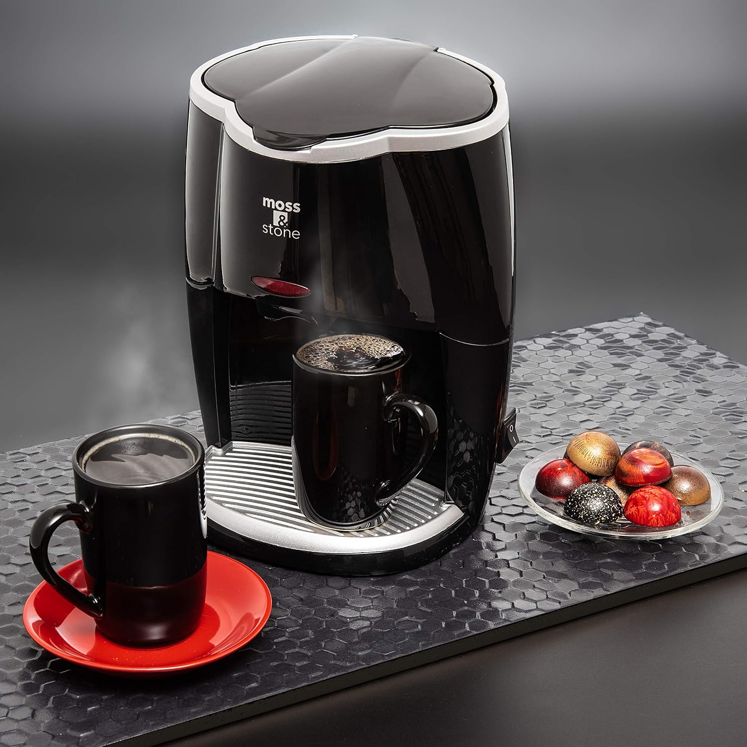 Moss & Stone 2-Cup Mini Drip Coffee Maker with 5oz Mugs, Small Coffee Pot