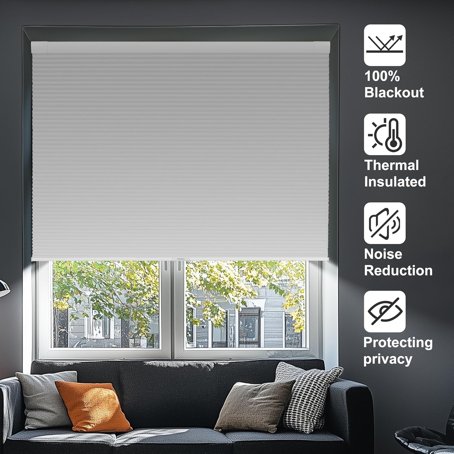 No Drill No Tools Blackout Cellular Shades, White, Custom Size | No Tools Honeycomb Blinds for Indoor Windows.Easy to Install