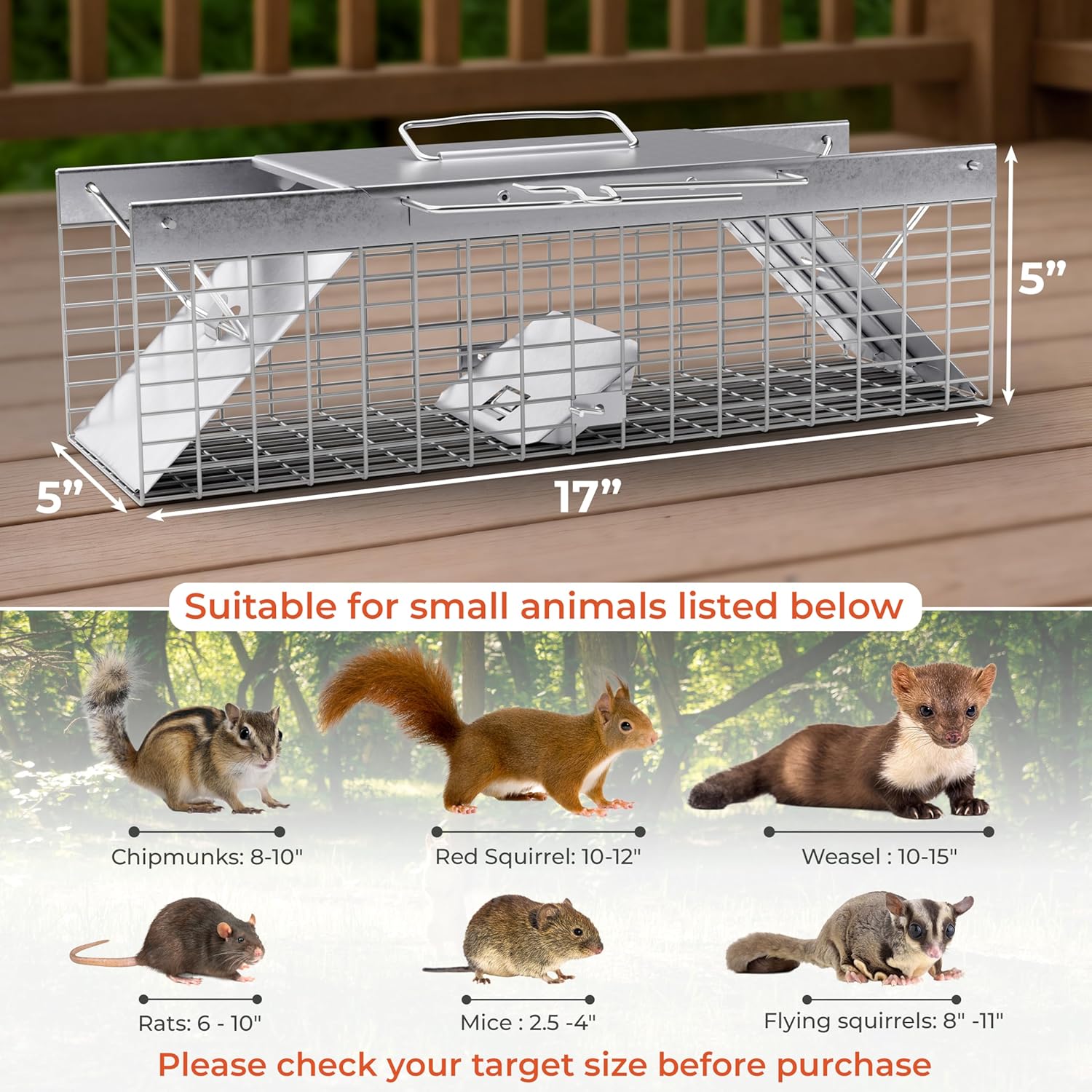 HOMESTEAD Heavy Duty Live Trap - Professional Style One-Door Live Animal Traps for Rabbit, Squirrel, Possum, Skunk, Kitten, Mink Small