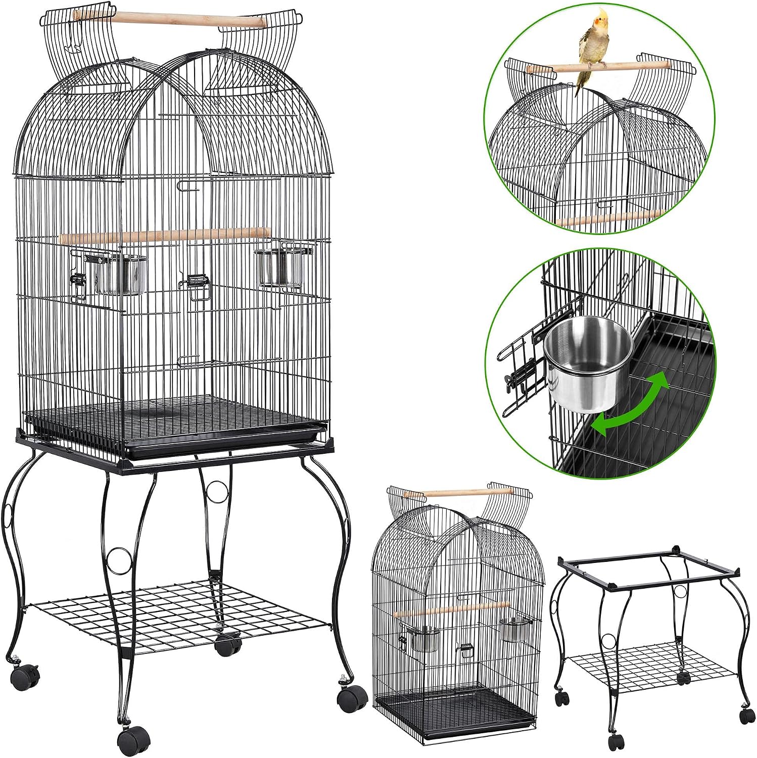 Yaheetech 59-inch Dome Open Top Large Medium Parrot Bird Cage On Stand for Sun Parakeets Conures Quaker Parrot Rolling Cockatiel Bird Cage