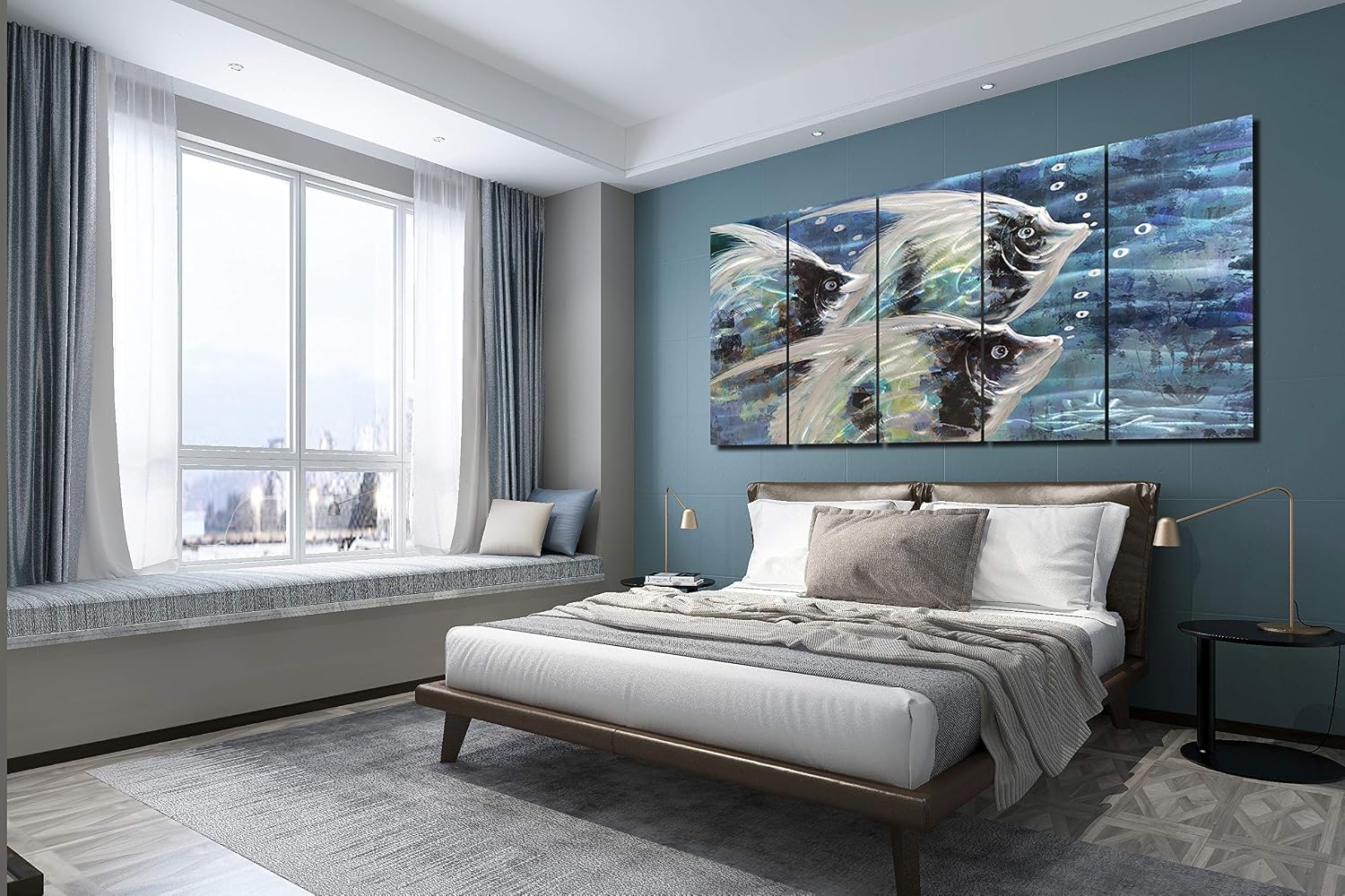 Yihui Arts Handcrafted 3D Metal Wall Art - Ocean Wave Sculpture, 5 - Panel Aluminum Decor for Living Room, Bedroom & Office