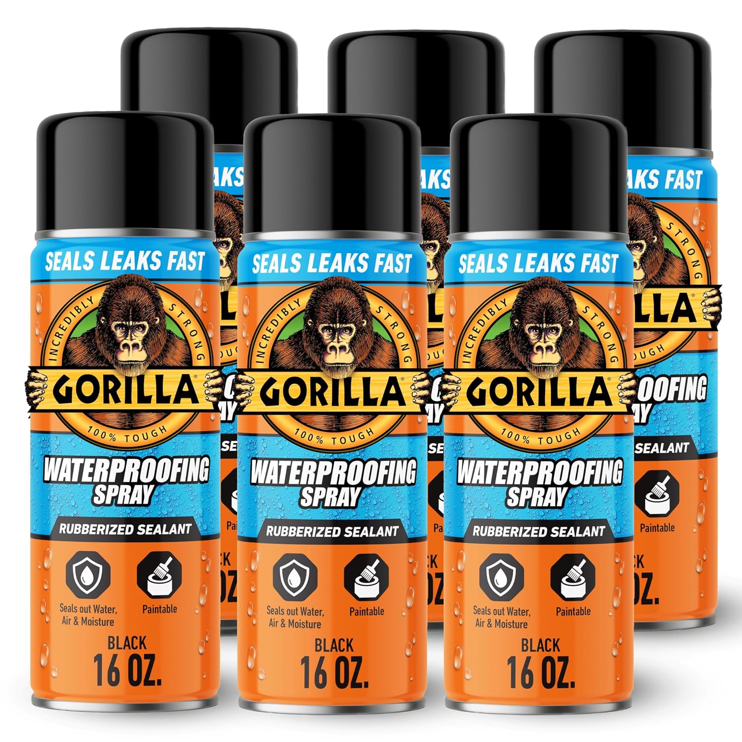 Gorilla Waterproofing Spray, Black, 16 oz, Flexible Rubberized Sealant