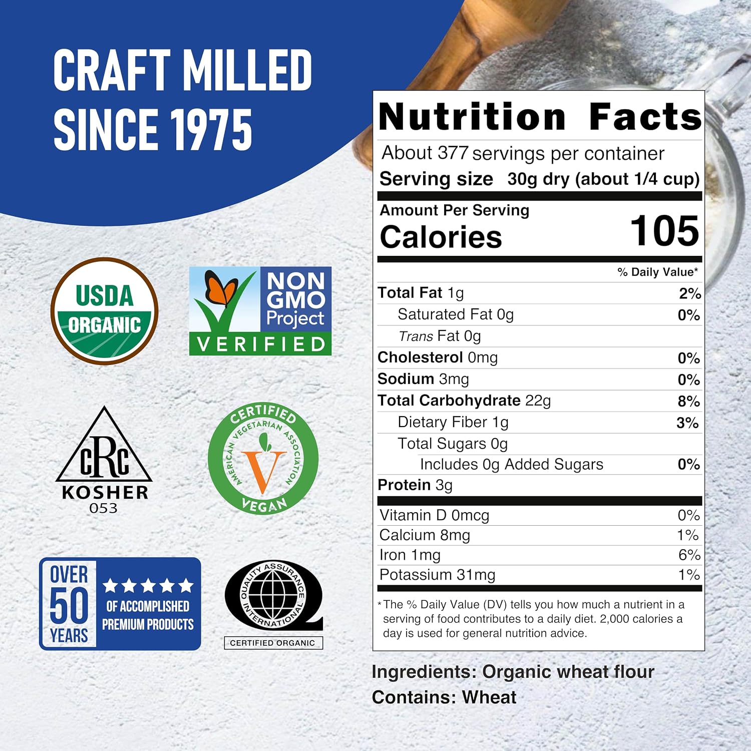 Great River Milling Organic Lily White All Purpose Flour, 25 lb | Organic Lily White All-Purpose Flour for cookies, cakes, muffins, biscuits, breads, pizza dough and pie crust; balanced