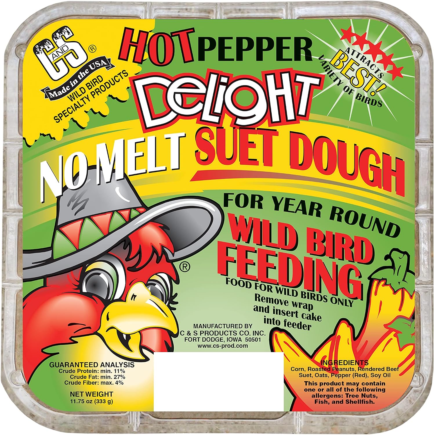 C&S CS12553 11.75 Oz Hot Pepper Delight Wild Bird No Melt Suet Dough