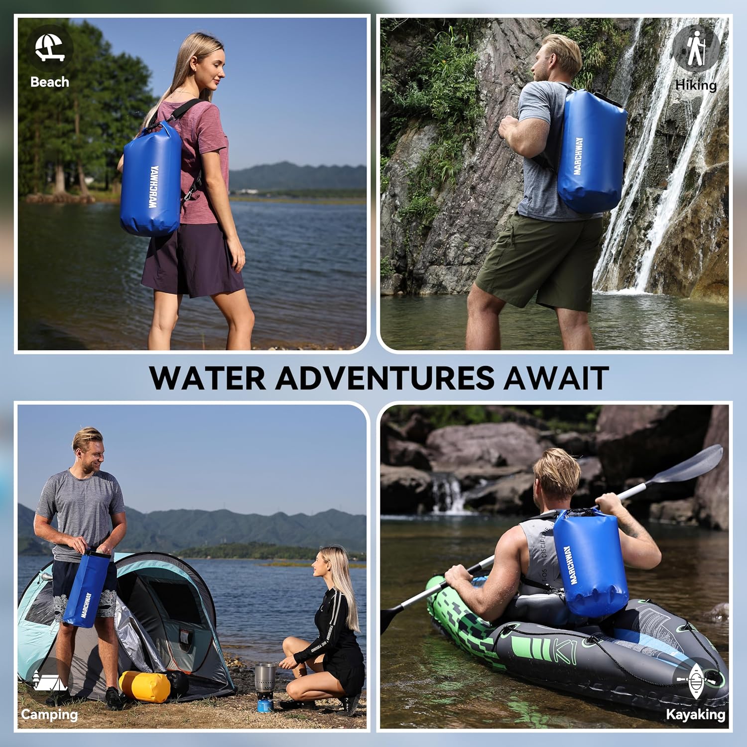 MARCHWAY Floating Waterproof Dry Bag Backpack 5L/10L/20L/30L/40L, Roll Top Sack Keeps Gear Dry for Kayaking, Rafting, Boating, Swimming, Camping, Hiking, Beach, Fishing