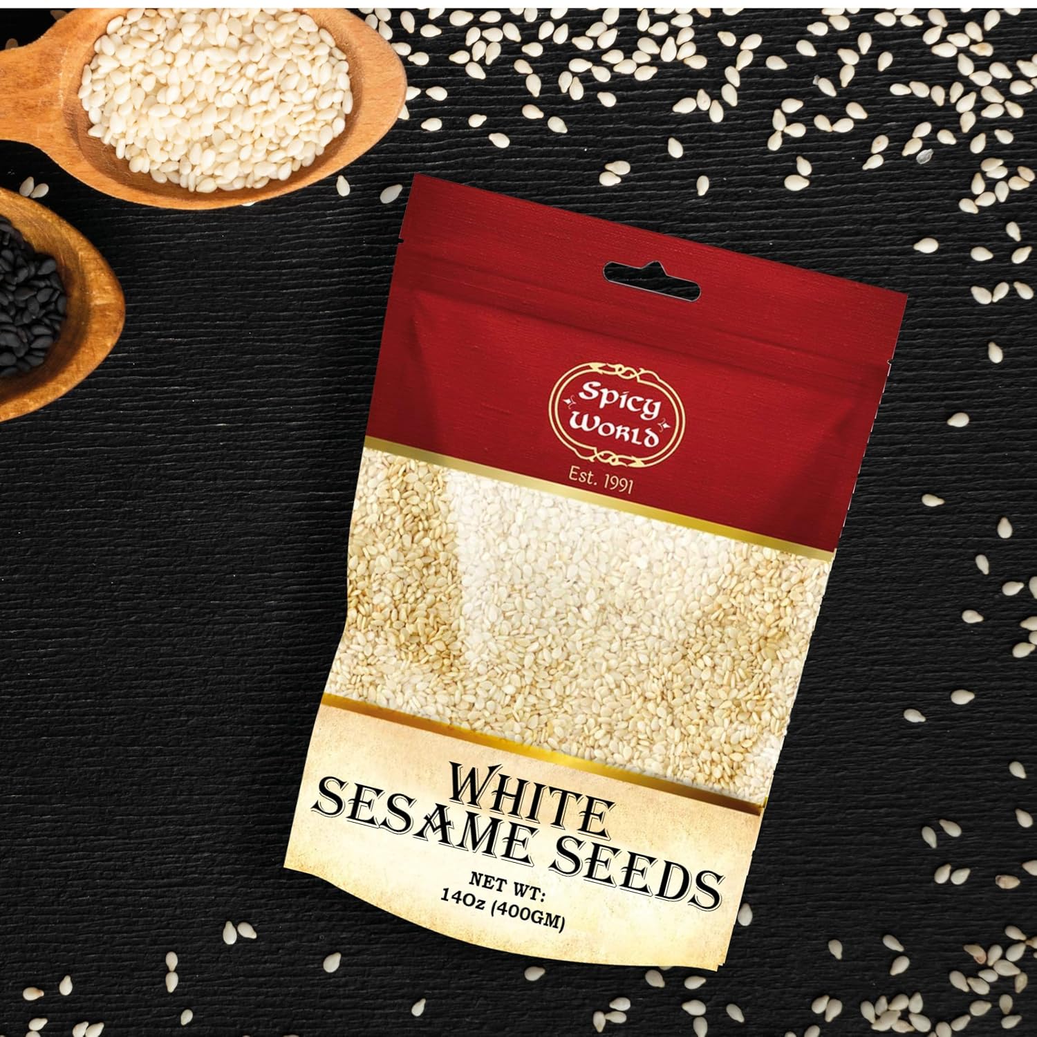 Spicy World White Sesame Seeds 3 LB Bag - Natural, Raw, Hulled, Non-GMO, Bulk Resealable Bag