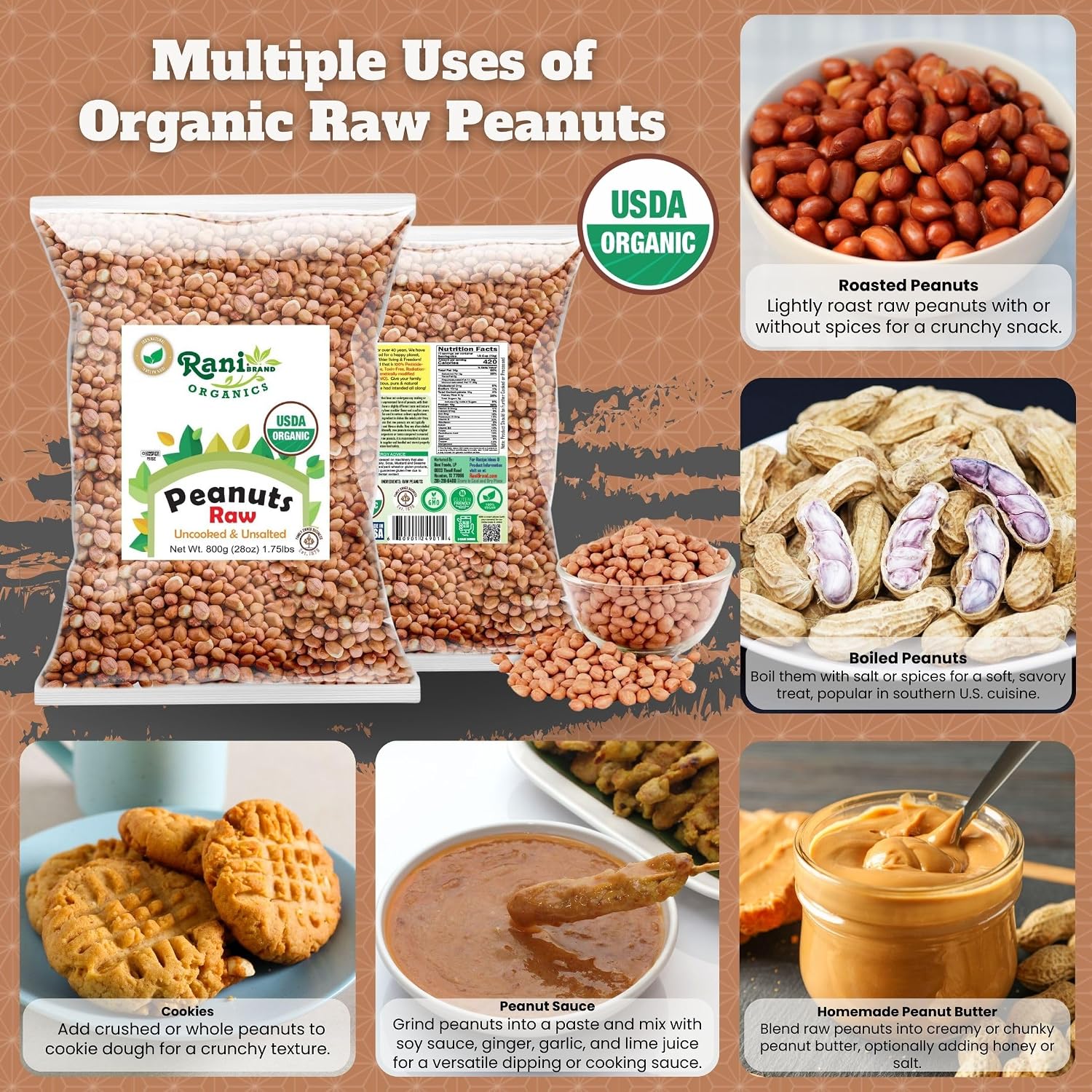 Rani Peanuts, Raw Whole With Skin (uncooked, unsalted) 14oz (400g) ~ All Natural | Vegan | Kosher | Gluten Friendly | Fresh Product of USA ~ Spanish Grade Groundnut/Red-skin