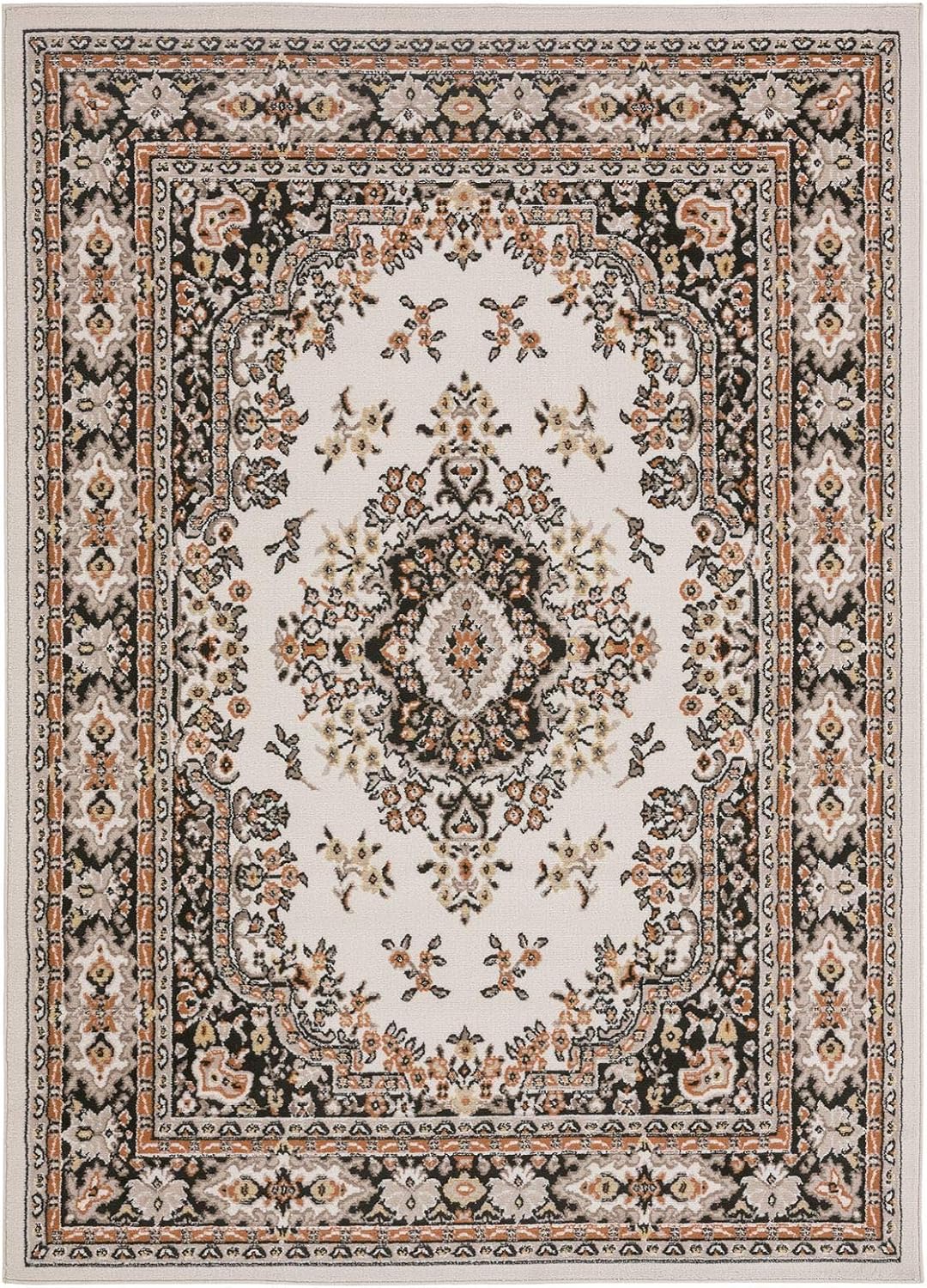 Home Dynamix Premium Sakarya Traditional Medallion Border Area Rug, Ivory/Brown, 7'9"x10'8" Rectangle