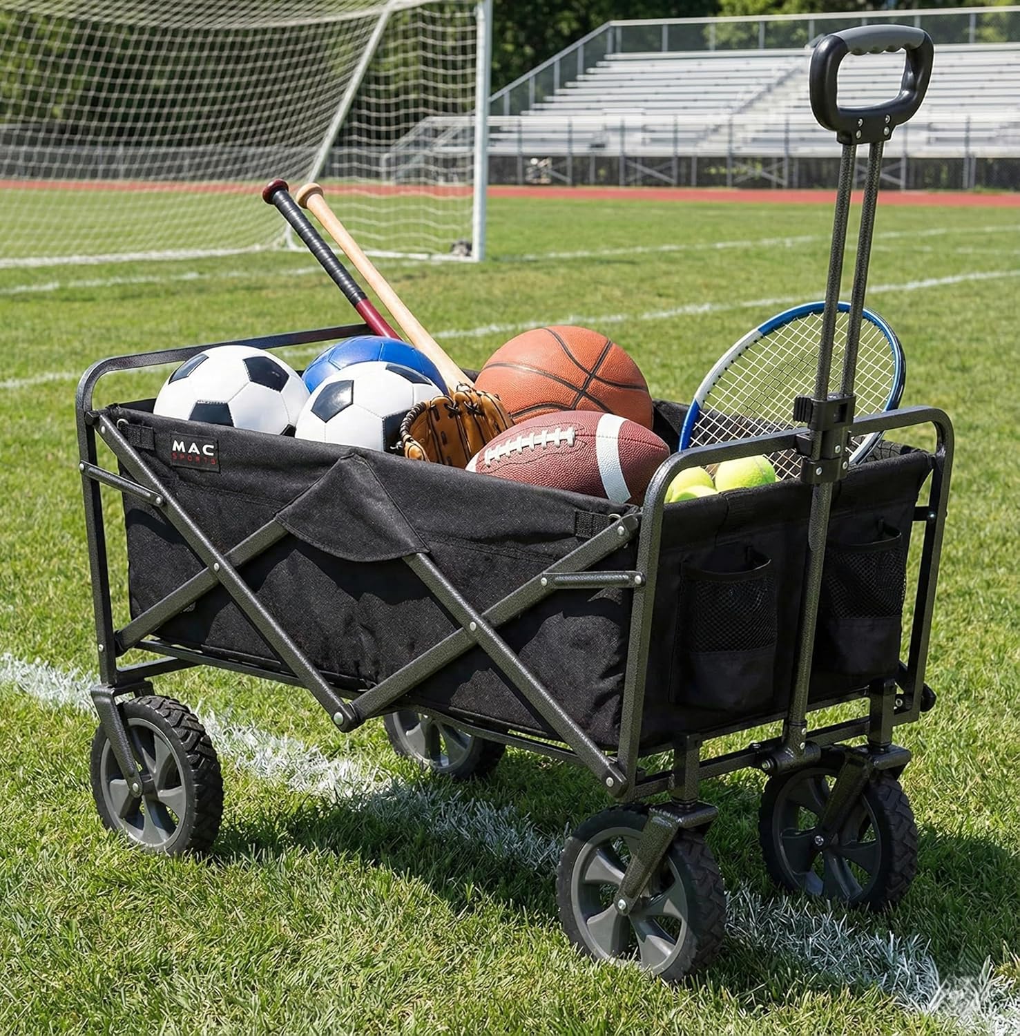 Mac Sports Heavy Duty Steel Frame Collapsible Folding 150 Pound Capacity Outdoor Camping Garden Utility Wagon Yard Cart, Red