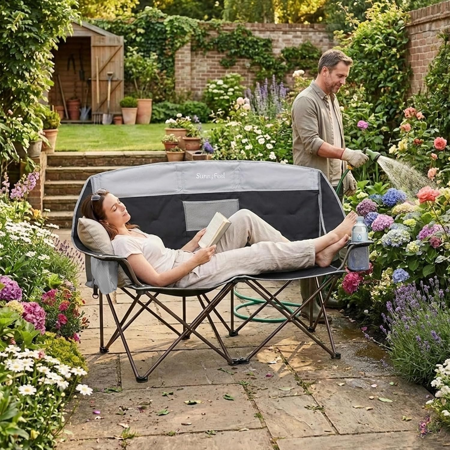 SUNNYFEEL Folding Double Camping Chair Oversized Loveseat for Adults