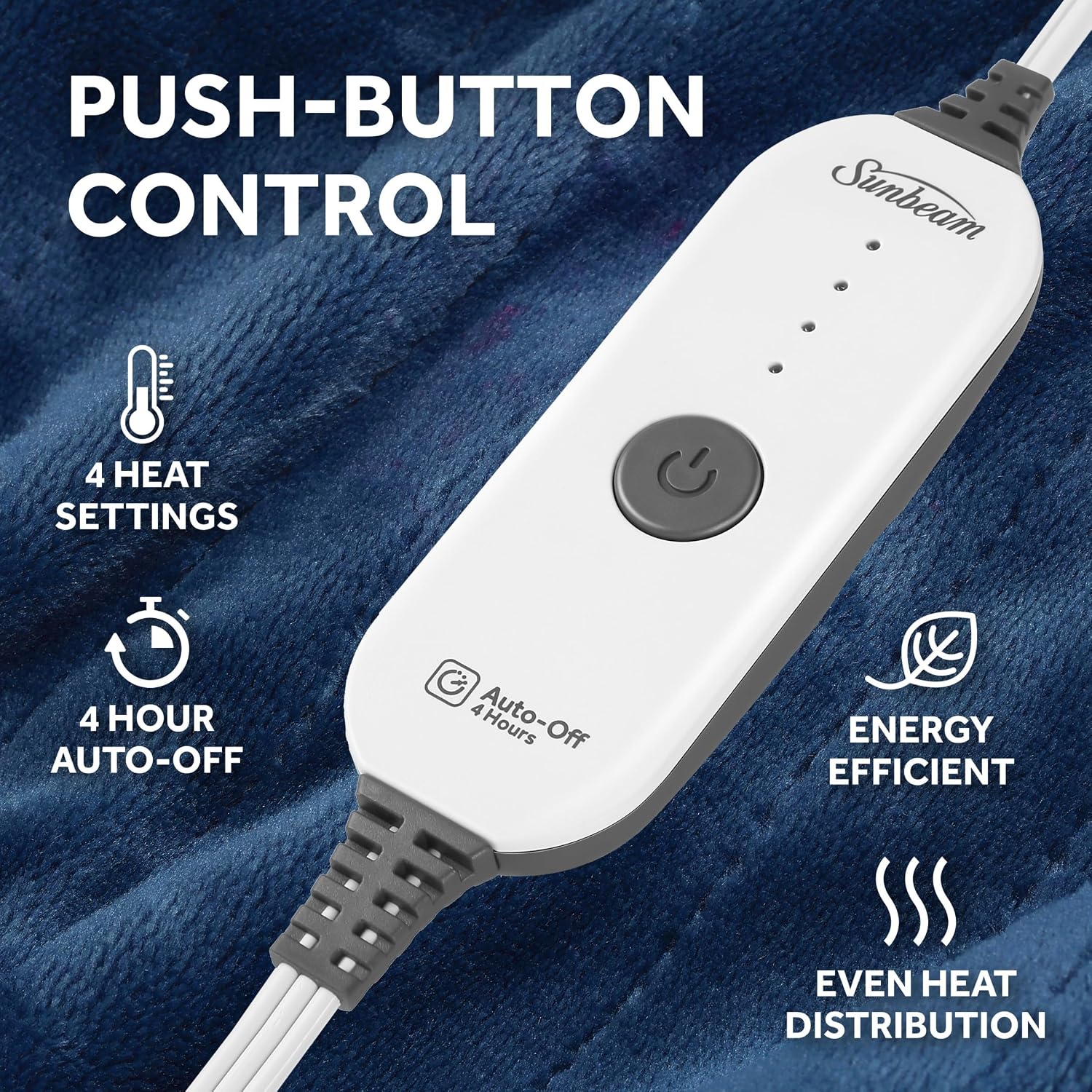 Sunbeam Electric Royal Posh Velvet Heated Blanket, 12 Heat Settings, 12-Hour Selectable Auto Shut-Off, Fast Heating, Warm and Lush, Champagne Color, King, 90" x 100"