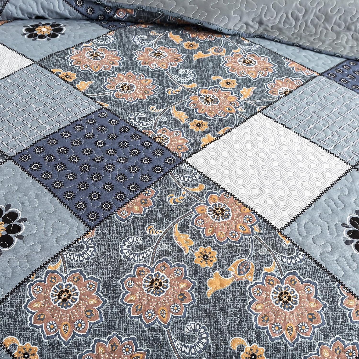Striped Classical Cotton 3-Piece Patchwork Bedspread Quilt Sets, King Size