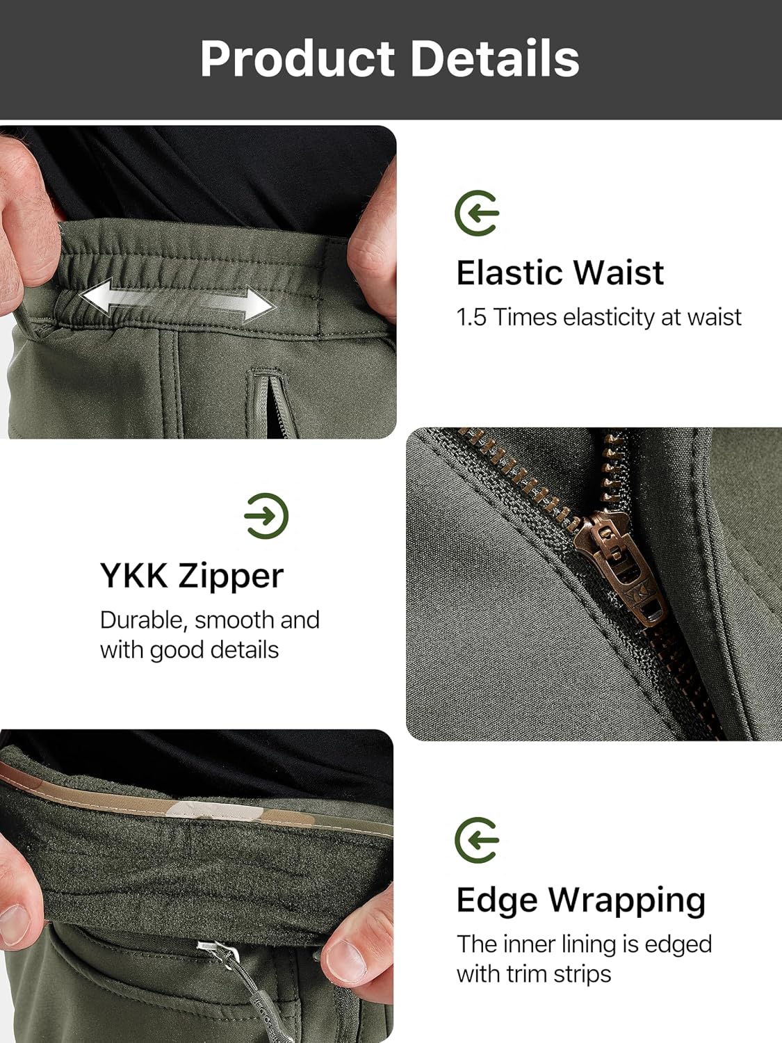 FREE SOLDIER Men's Outdoor Softshell Fleece Lined Cargo Pants | Snow Ski Hiking Pants with Belt, Waterproof Winter Pants, Insulated Work Pants, Breathable Windproof Insulated Pants