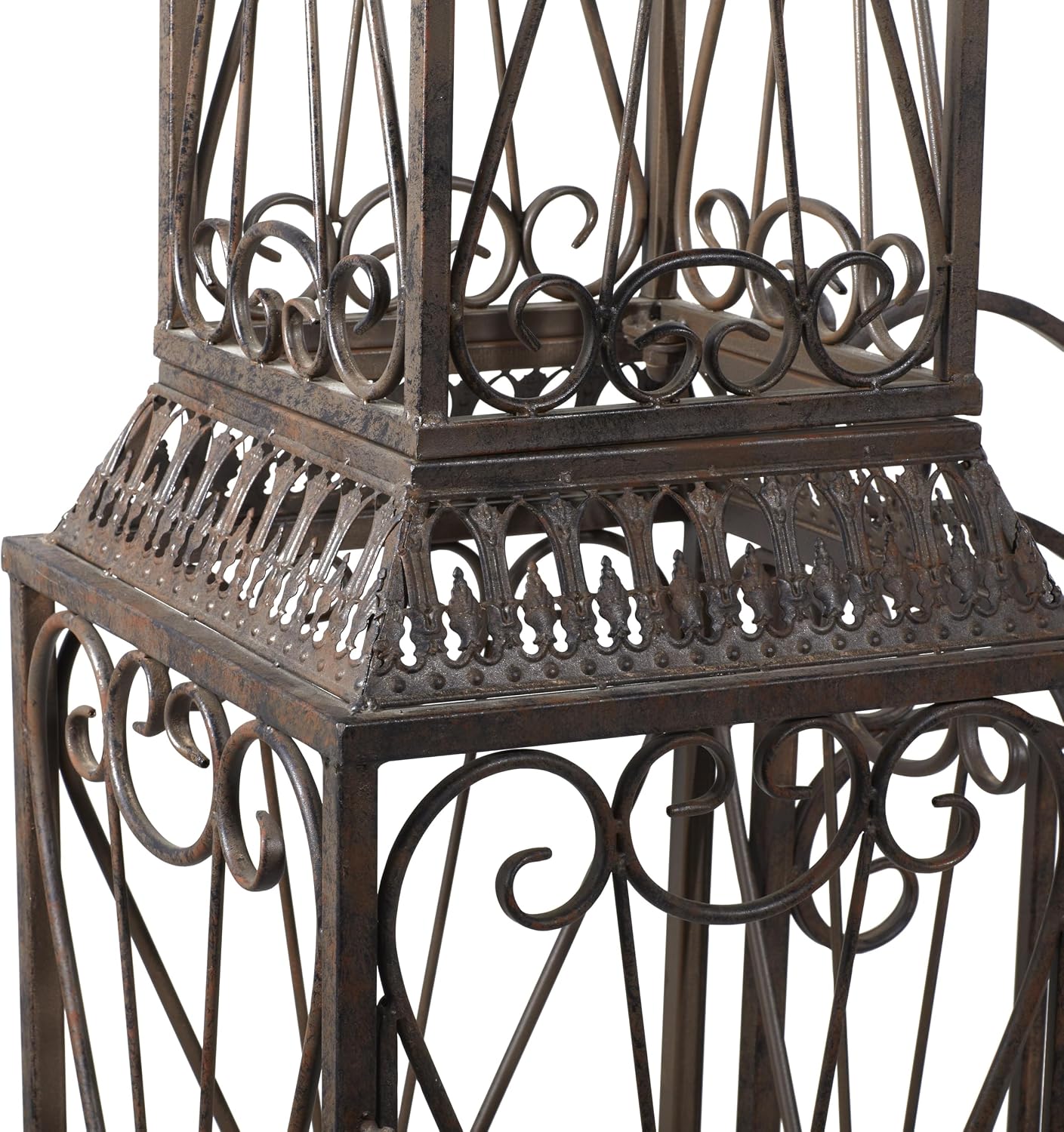 Deco 79 Metal Indoor Outdoor Garden Arbor, 78" x 14" x 94", Matte Bronze | Elevate patios and gardens, metal garden arch trellis, metal trellis for climbing plants outdoor, double doors, scroll latch