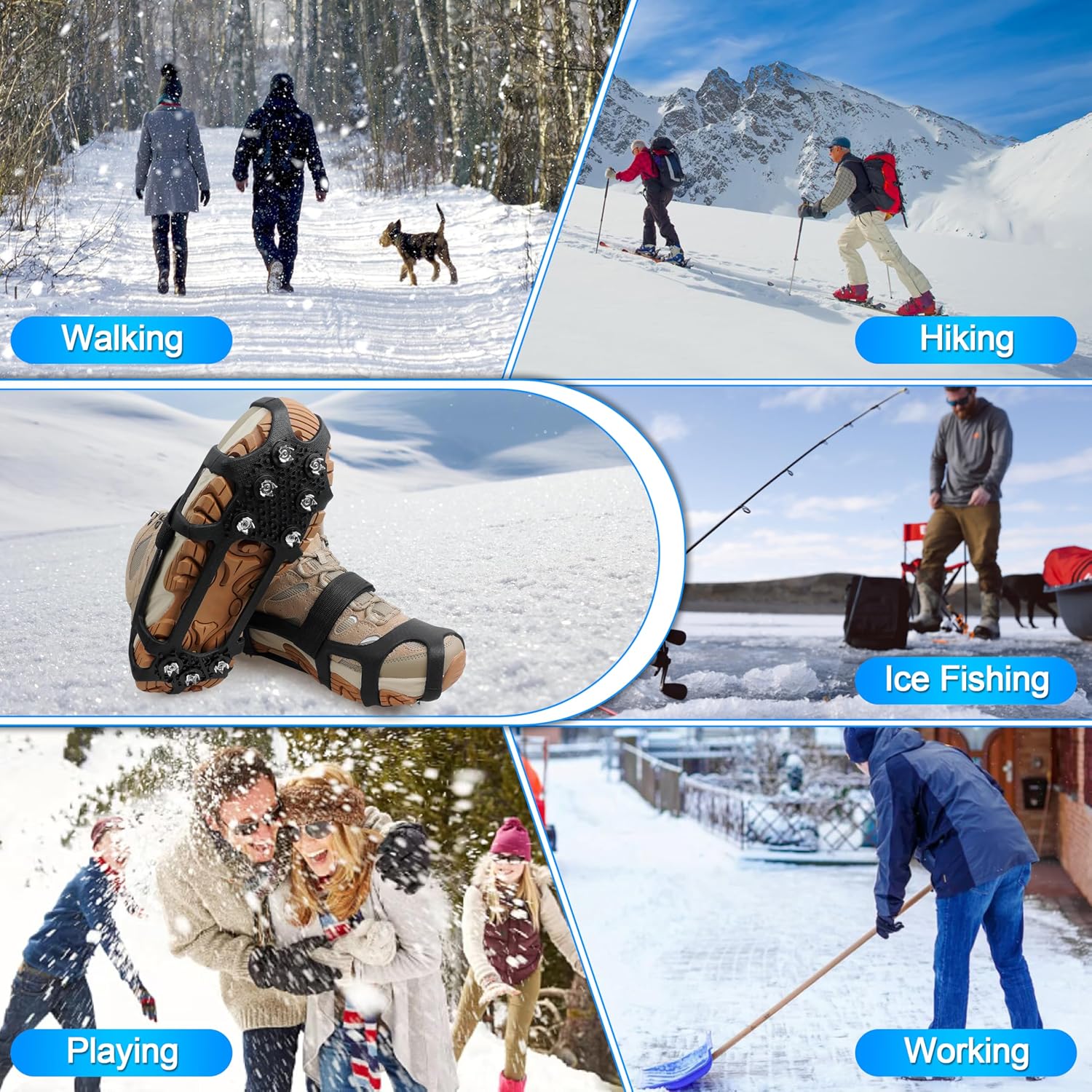 Ice Cleats for Shoes and Boots Crampons Snow Traction Cleats Anti Slip Overshoe 9 Steel Studs Shoe Grippers Slip-on Stretch Footwear for Women Men Kids Winter Hiking Climbing