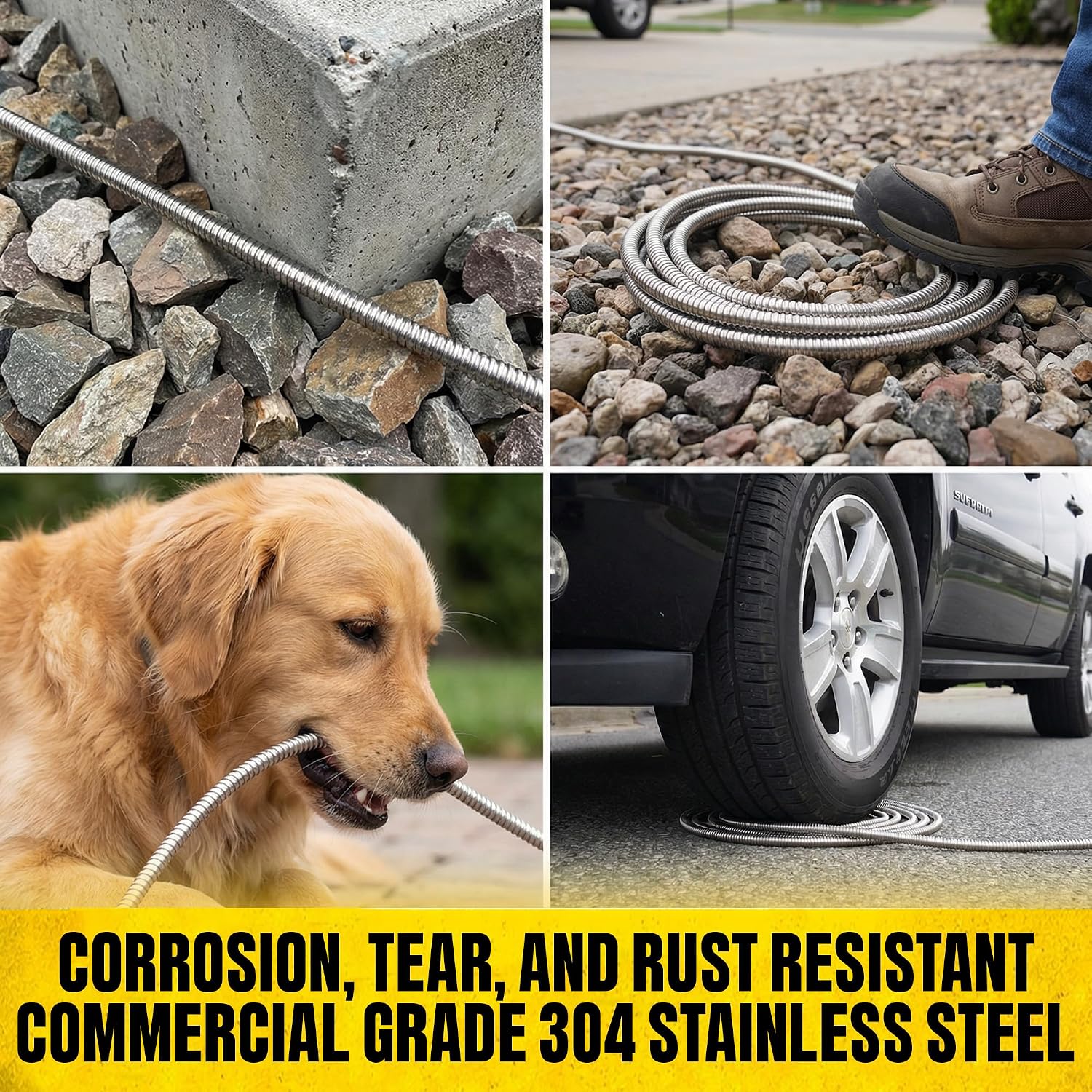 BIONIC STEEL 50 Ft Metal Garden Hose with Sprayer Nozzle | Non Kinking Design, Stainless Steel Heavy Duty Water Hose 50Ft x 5/8 in. Flexible & NON Expandable for Water Flow, 500 PSI