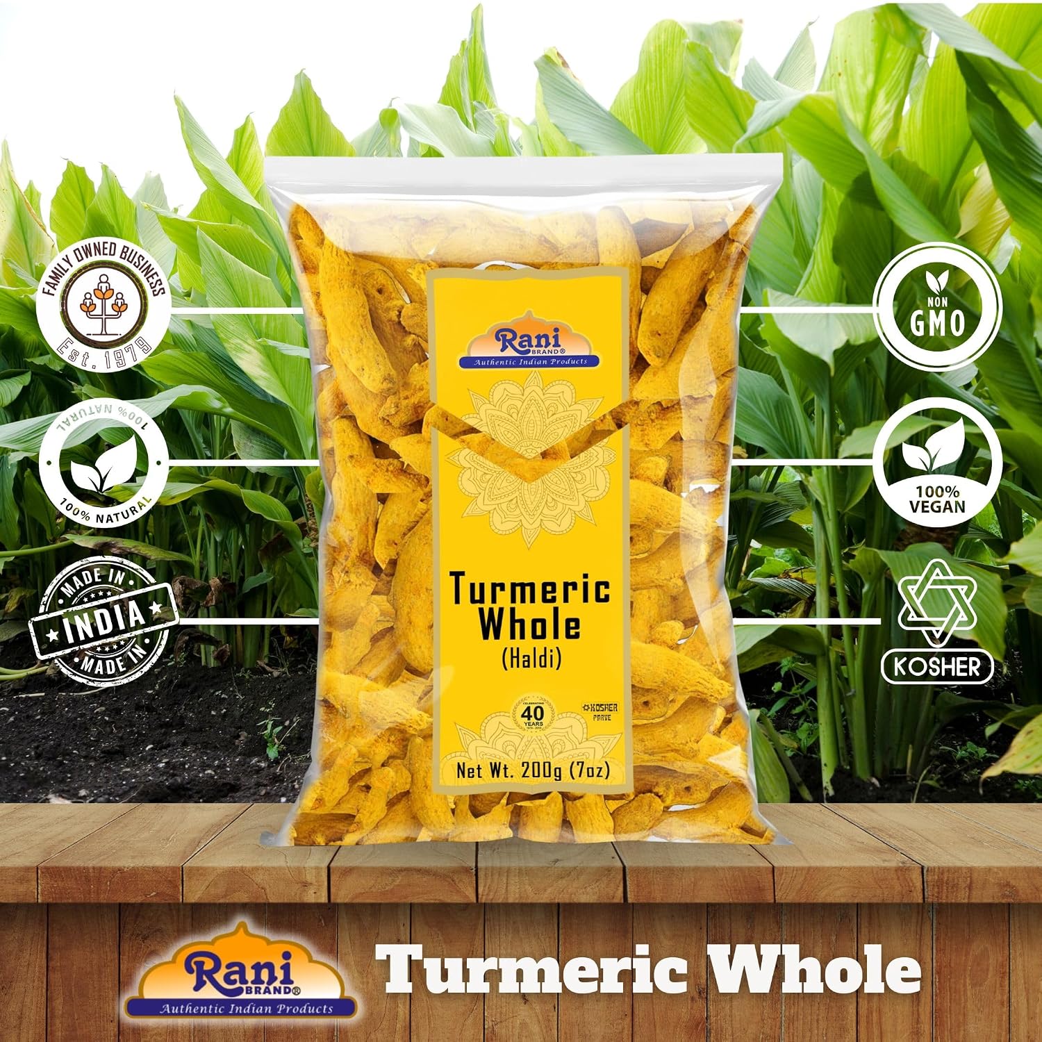 Rani Turmeric (Haldi) Root Whole Spice, Dried 7oz (200g) ~ All Natural | 100% Pure | Vegan | Gluten Friendly | NON-GMO | Kosher | Indian Origin