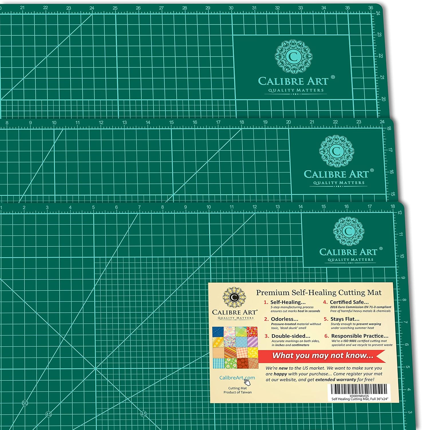 Calibre Art Self Healing Rotary Cutting Mat, Full 24x36, Best for Quilting | Ideal for Quilting and Sewing, Thick, Warp-Proof & Odorless, EN 71-3 Certified. Not From China.