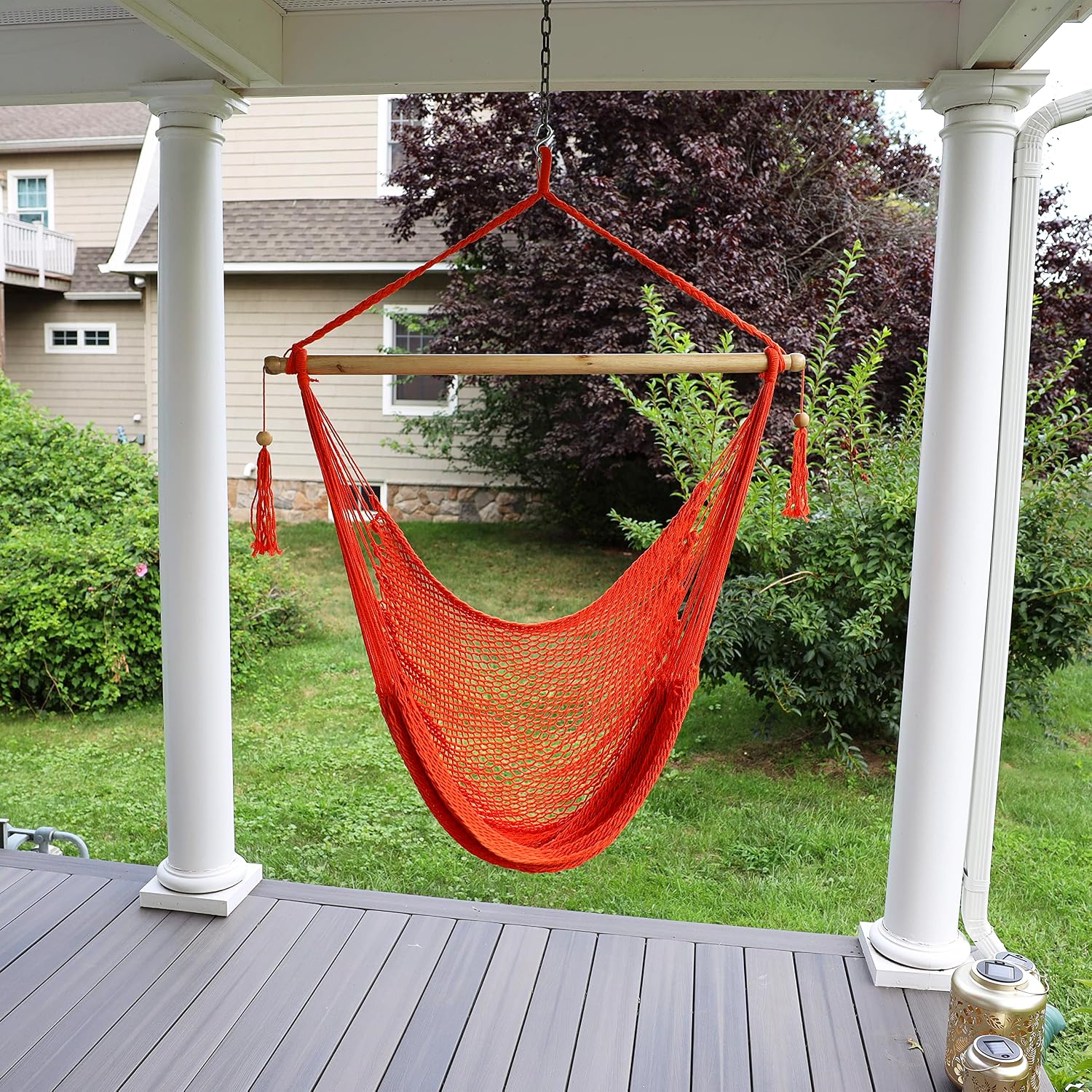 Bliss Hammocks BHC-412NT Island Rope Hammock Chair, Eco Friendly & Hand Woven, Varnish Coated 40 Inch Wood Spreader, Easy to Hang w/Included Hanging Kit, Supports up to 265 pounds, Natural Rope