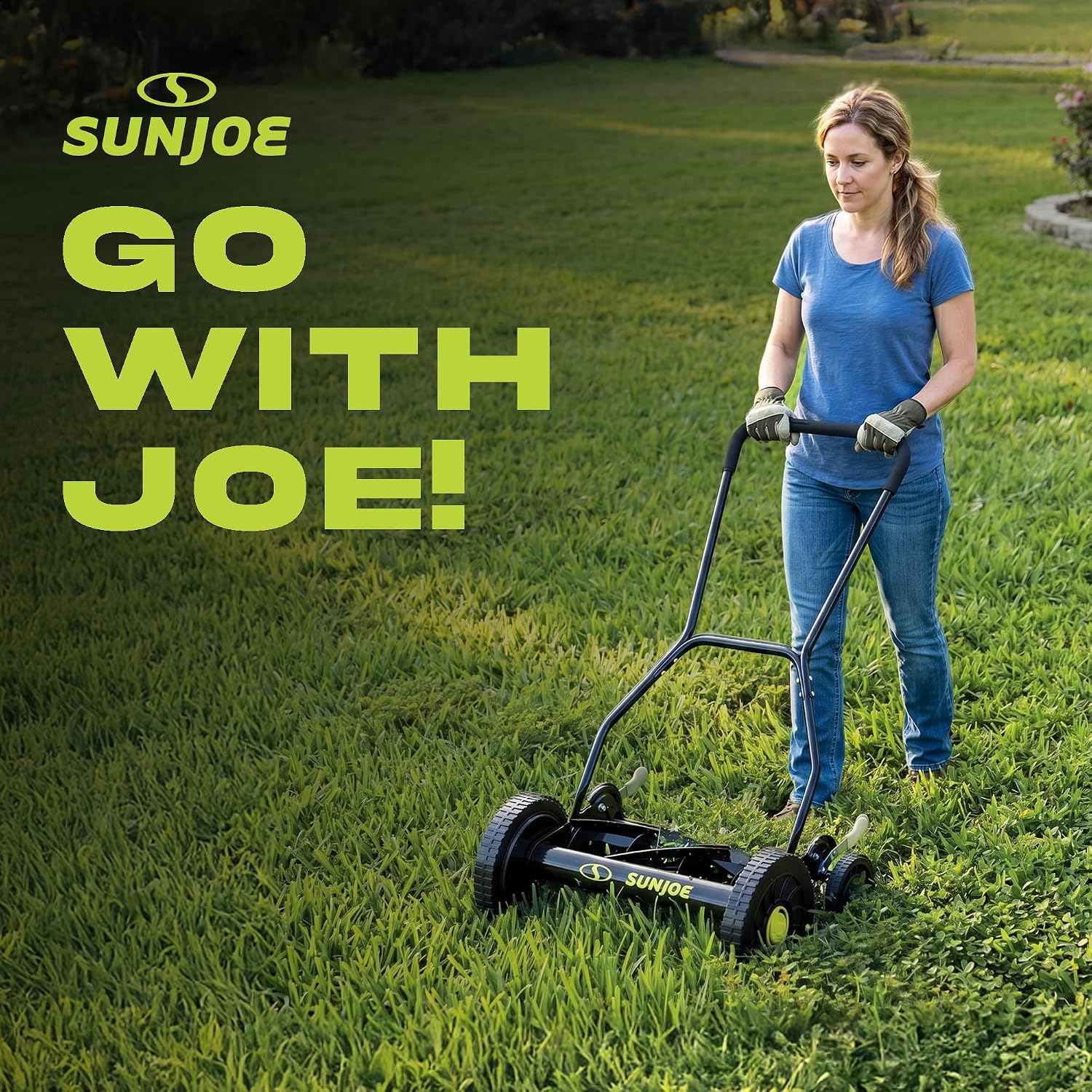 Sun Joe Manual Push Reel Lawn Mower with 6.6-Gal Grass Catcher, 16-Inch Cutting Width - Heavy-Duty Yard Trimmer Machine for Gardening Care and Maintenance, MJ500M