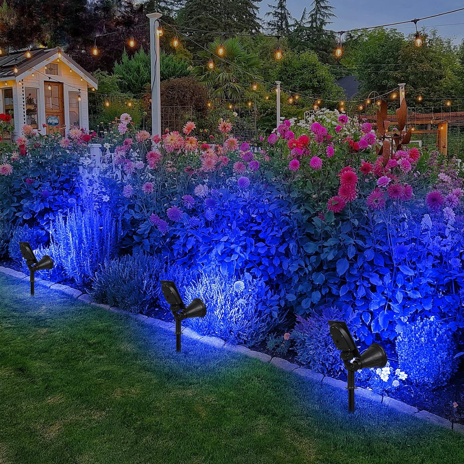 T-SUN Color Changing Solar Spot Lights Outdoor Waterproof, 7 LEDs, 2 Pack | 7 Color Changing Modes, IP65 Waterproof Dusk to Dawn Solar Uplights for Tree, Patio, Yard, Garden, Driveway, Pool Area