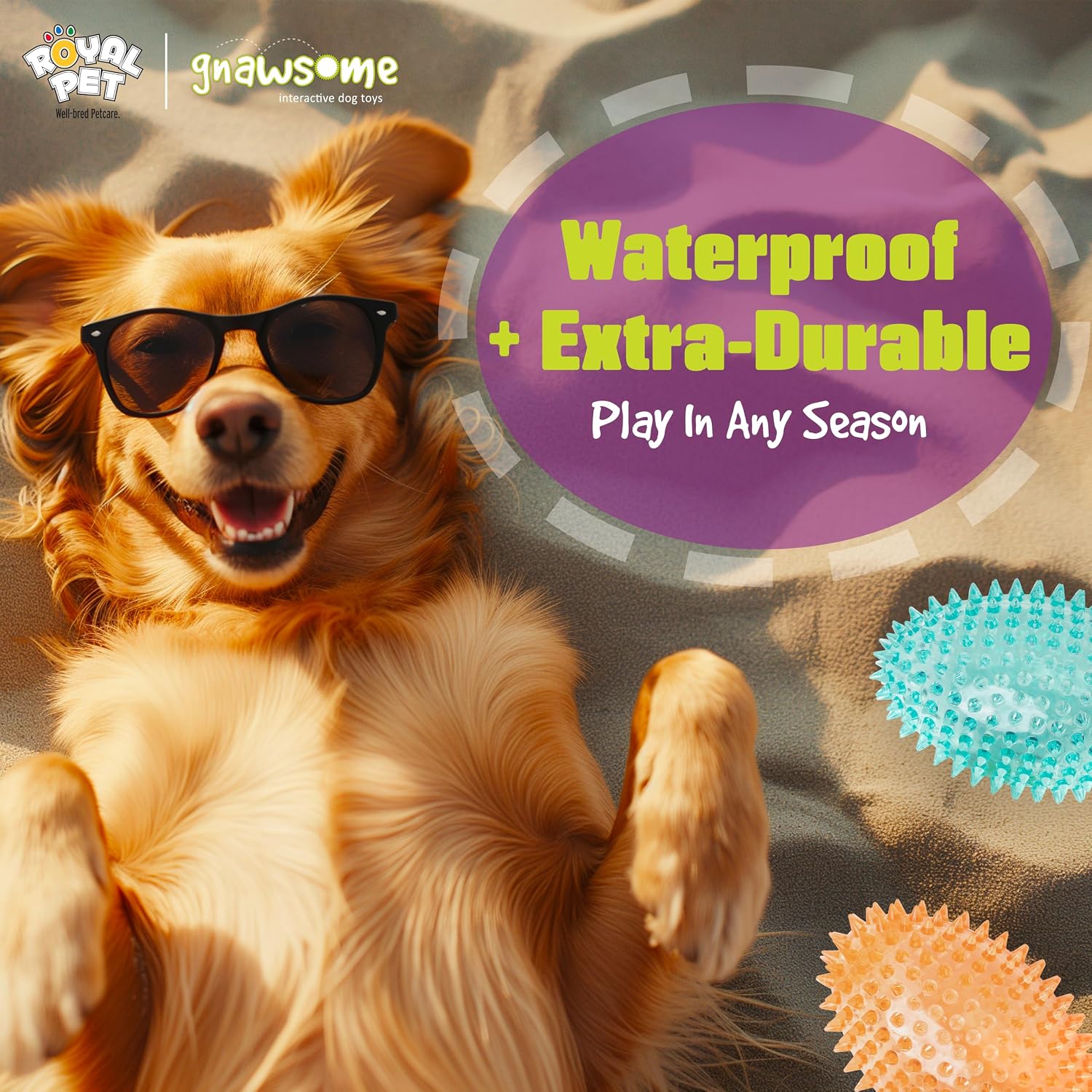 Gnawsome™ 4.5” Spiky Squeaker Football Dog Toy - Large, Cleans Teeth and Promotes Good Dental and Gum Health for Your Pet, Colors Will Vary