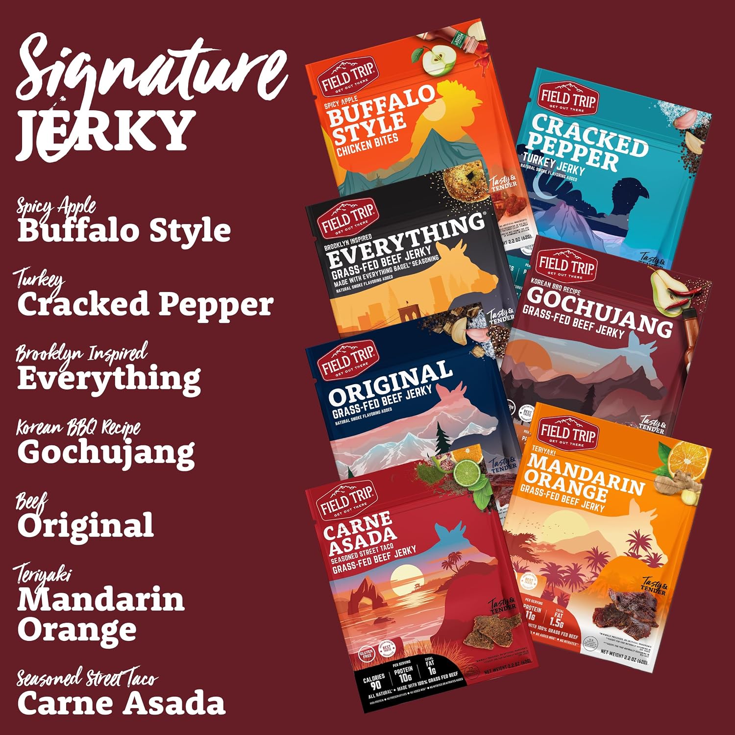 Field Trip Beef Jerky, Original, 1 Oz Bag, 12 Bags/carton | Grass Fed Beef Jerky, Healthy Gluten Free Snacks, All Natural, Paleo-Friendly Beef Jerky, High Protein, Low Carb, No Nitrates