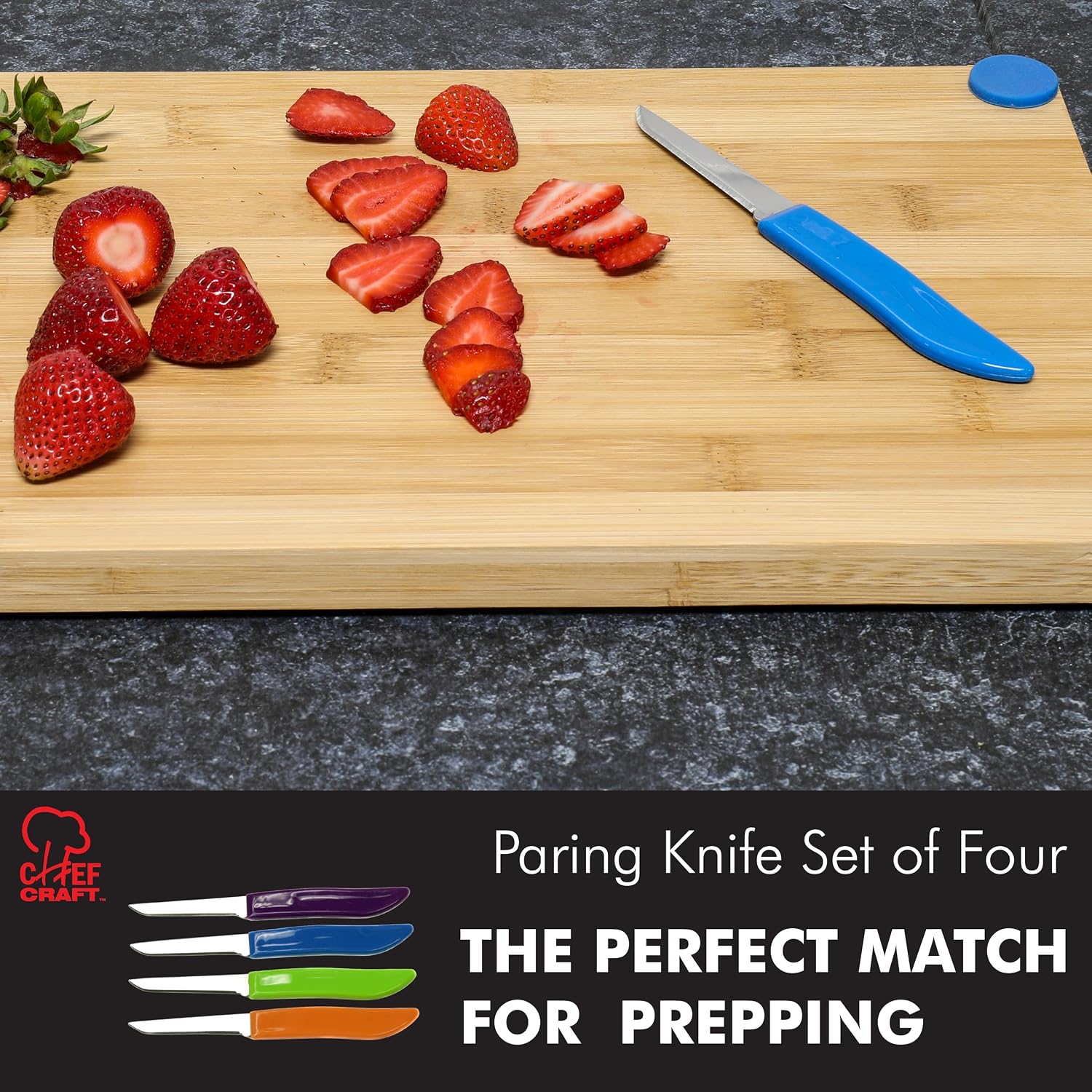 Chef Craft Select Paring Knife Set, 2.5 inch blade 6 inch in length 4 piece set, Assorted