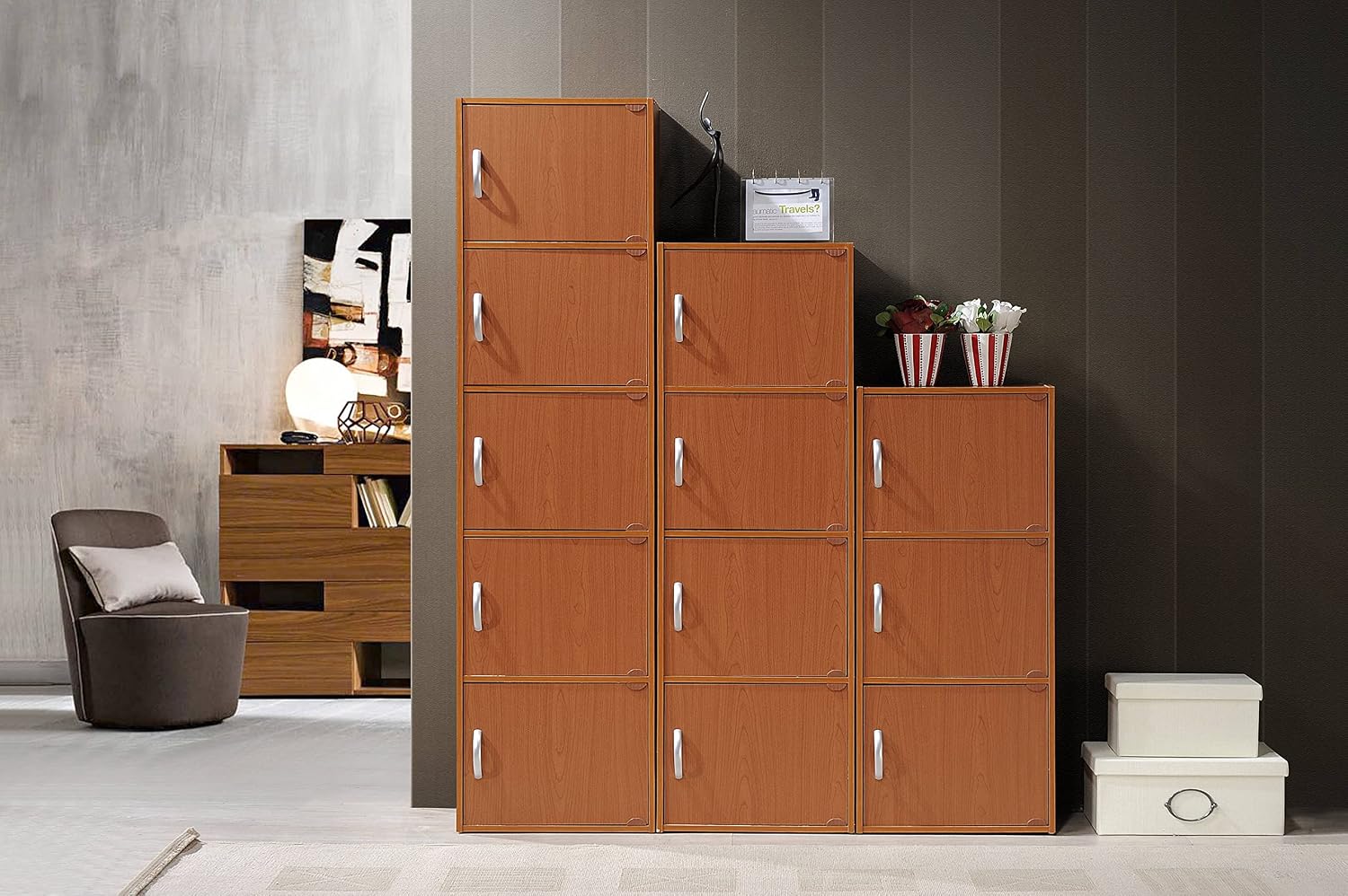 HODEDAH IMPORT 4-Shelf Bookcase Cabinet, Black