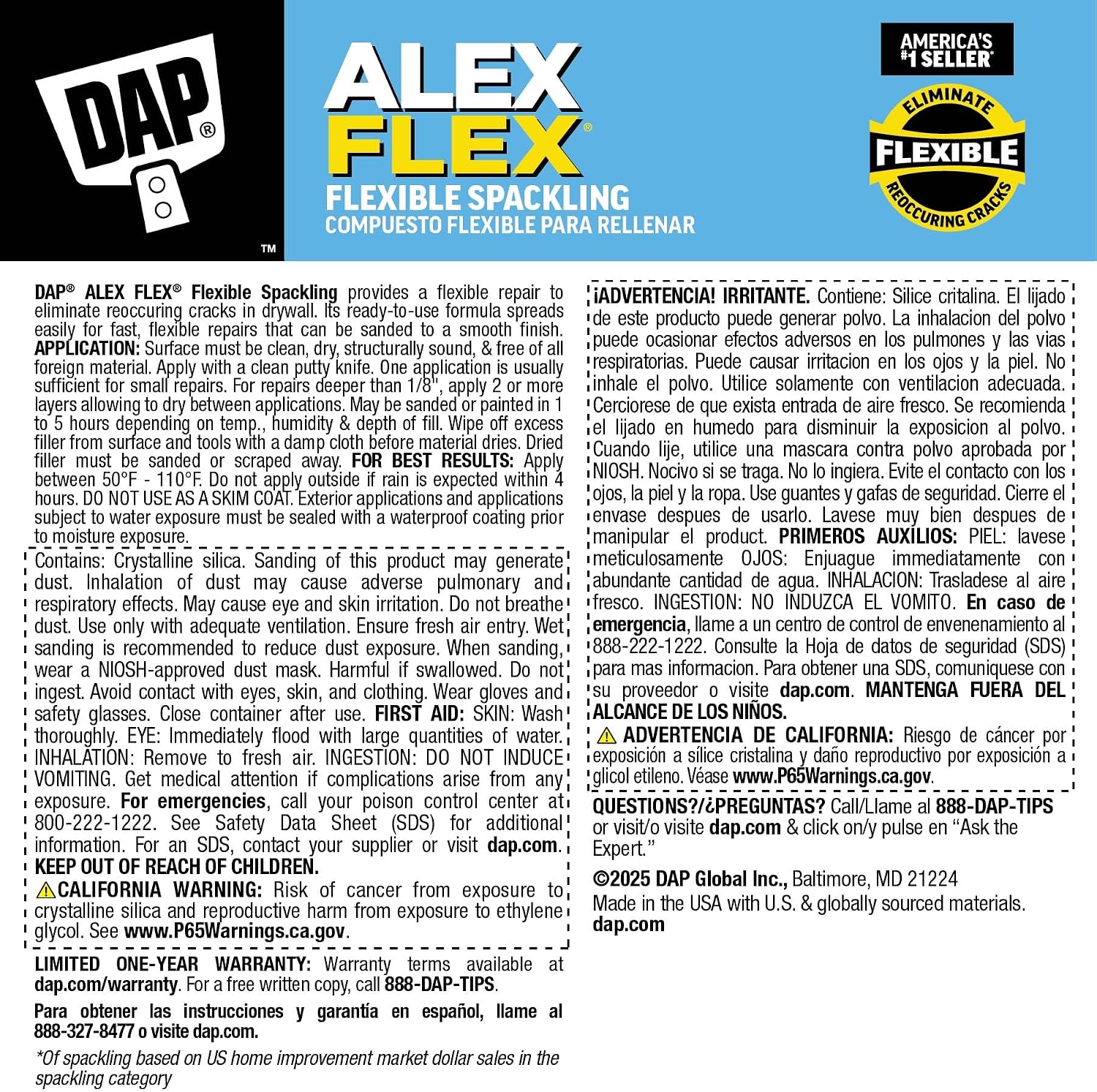 DAP Alex Flex Flexible Spackling, White, 16 Oz (7079818742)