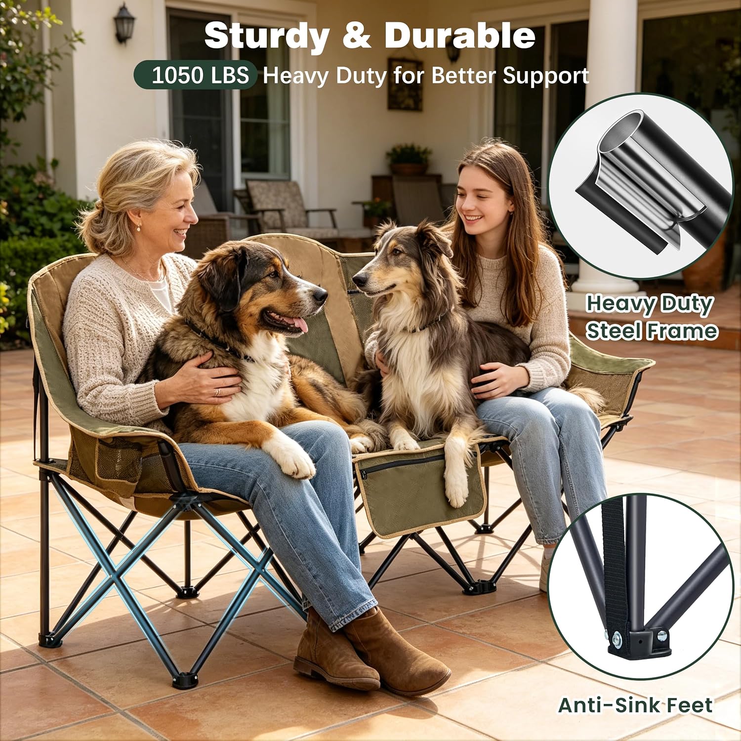 SUNNYFEEL Folding Double Camping Chair Oversized Loveseat for Adults