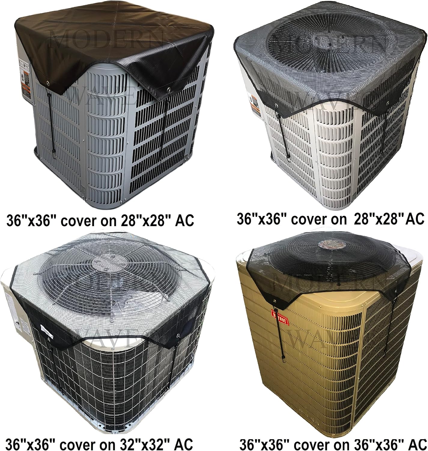 MODERN WAVE - 2 (Two) Central Air Conditioner Covers for Outside Units 36 x 36 inch - 1 (One) Top Universal Mesh Cover and 1 (One) Winter Waterproof