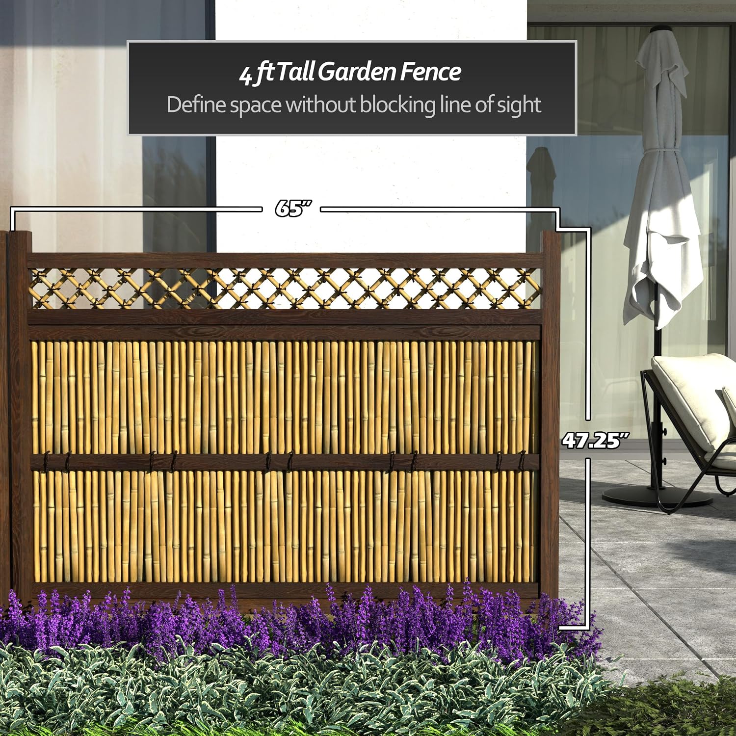 Red Lantern 4 x 1.5 ft. Japanese Bamboo Kumo Fence Panel, 4ft. x 2ft, Brown