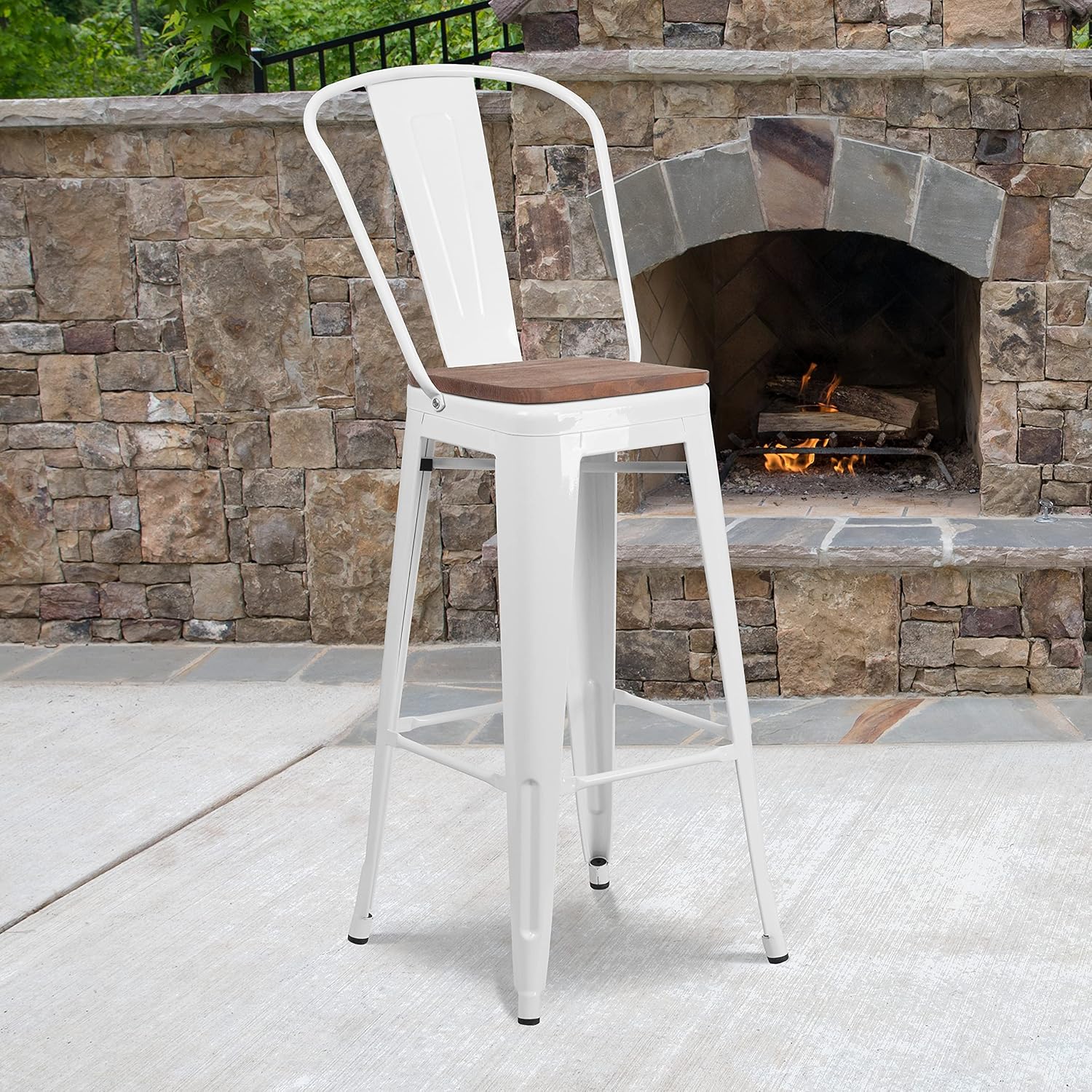 Flash Furniture 30 in Metal Barstool with Back, Blue | Commercial Grade, Removable Back, Indoor/Outdoor Use