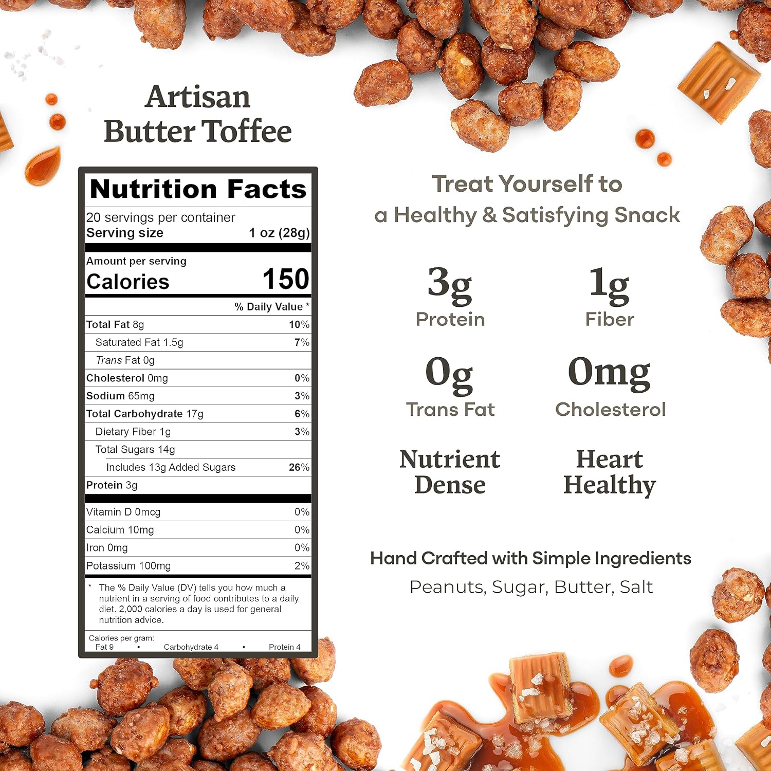 Belmont Peanuts Gourmet Sea-Salted Virginia Peanuts, 20 oz (1 Pack) – Only 3 Simple Ingredients, No Preservatives, 7g Protein – A Premium, Salty, Crunchy, Hand Seasoned Snack