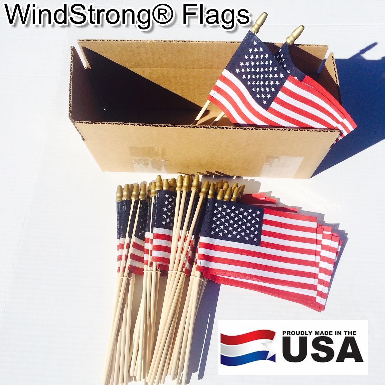 Lot of -50-4x6 Inch Double Sided US American Hand Held Stick Flags Spear Top WindStrong Made in the USA